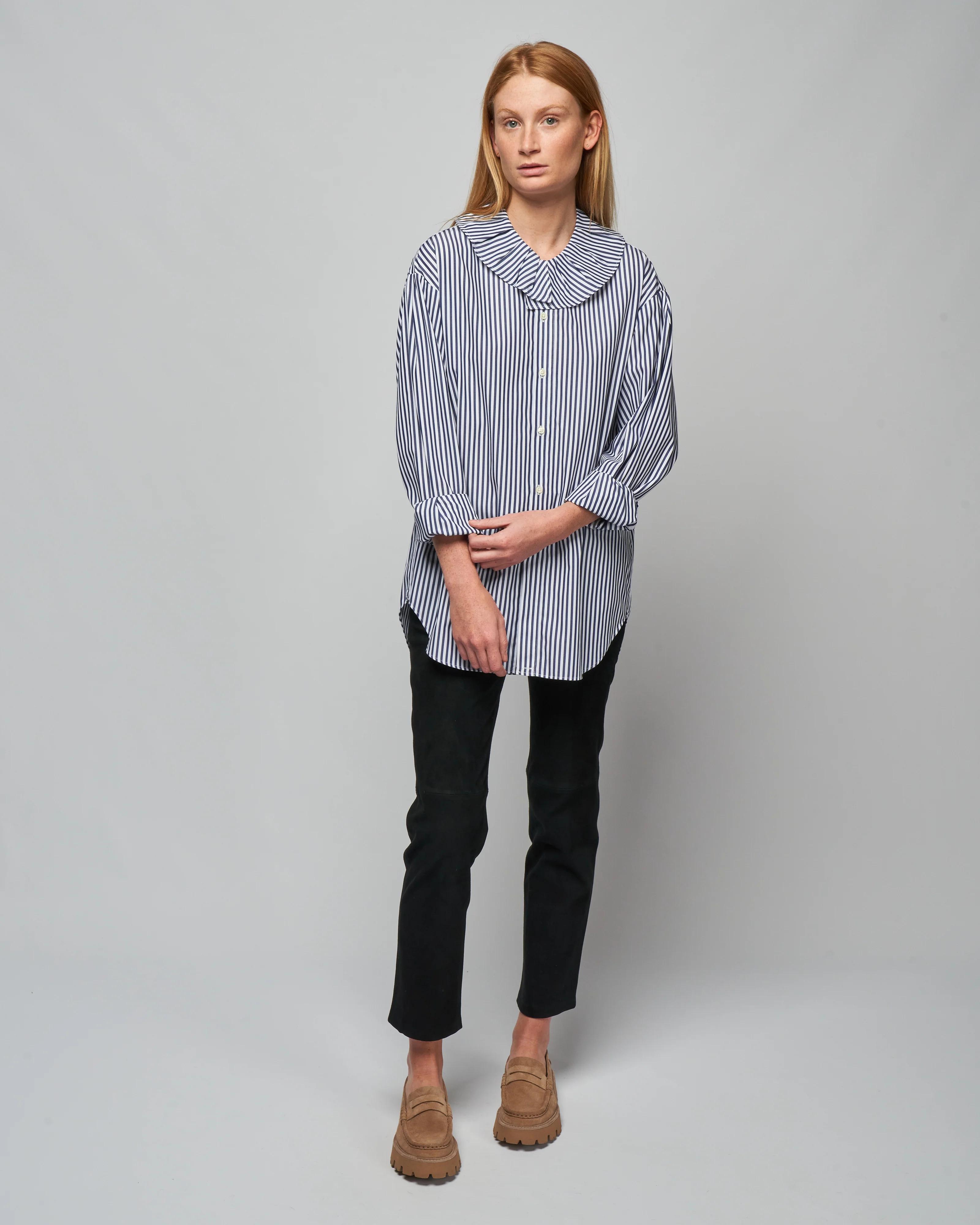 stripe ruffle collar - white navy - Image 2