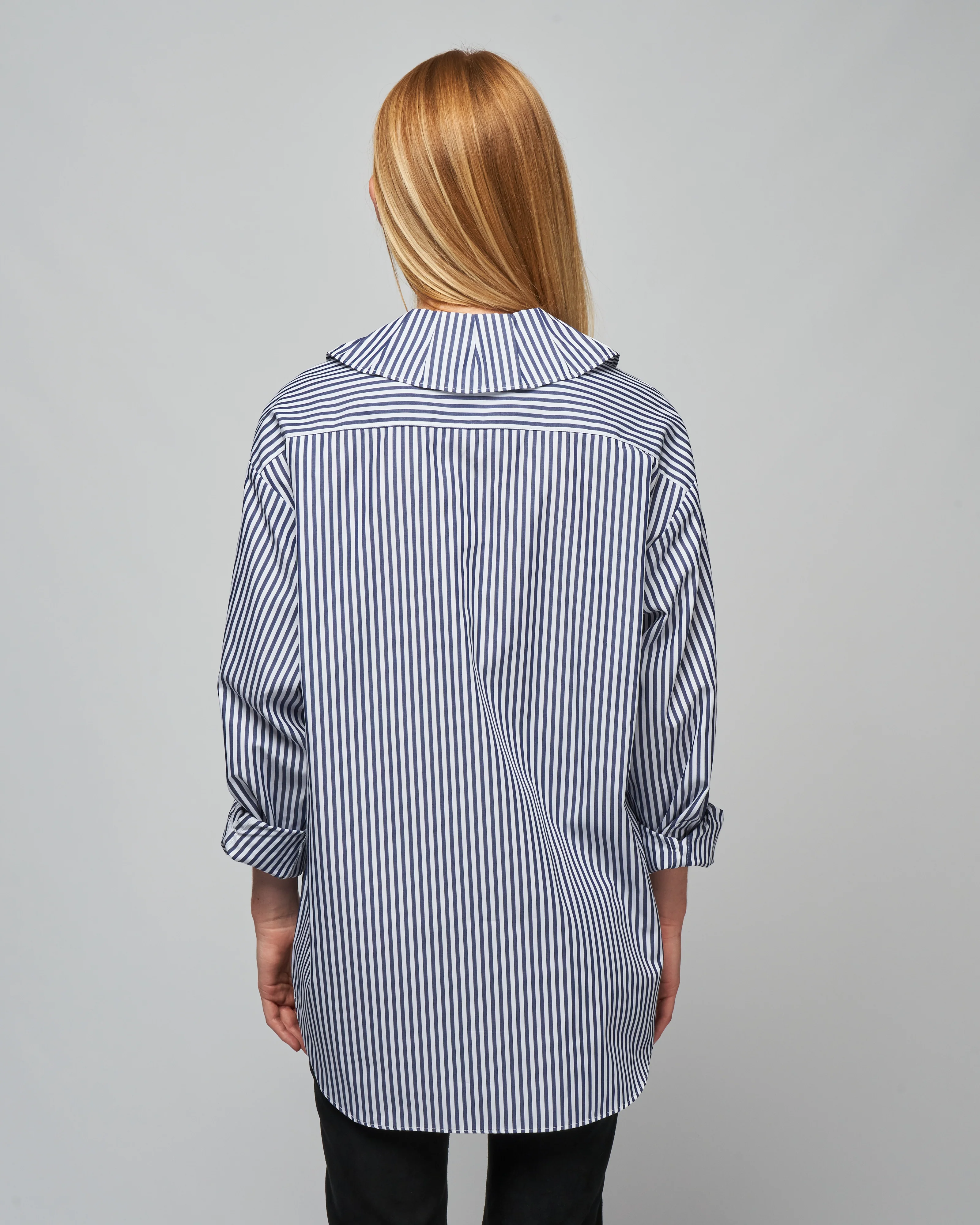 stripe ruffle collar - white navy - Image 4