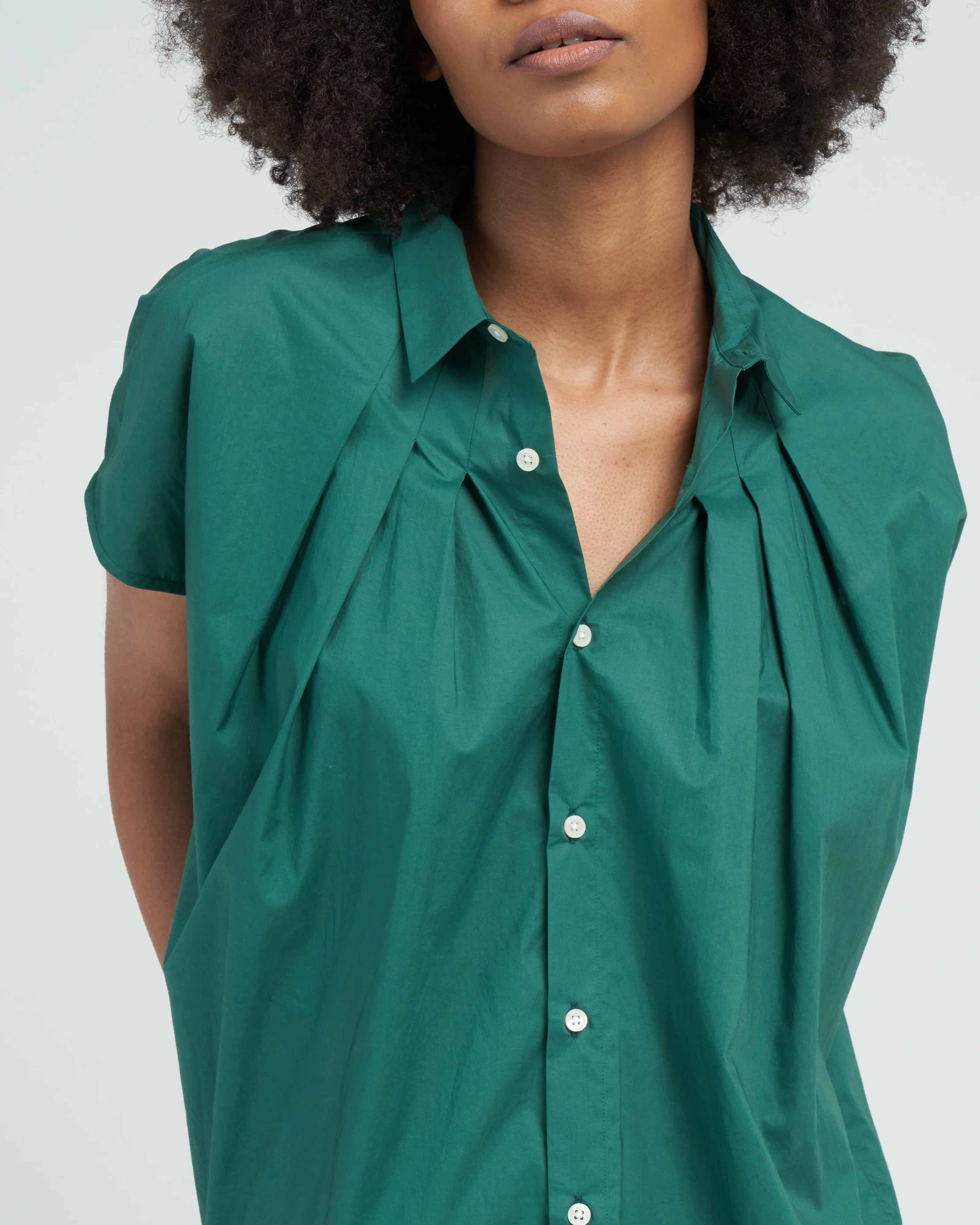 tie waist poplin top - green - Image 2