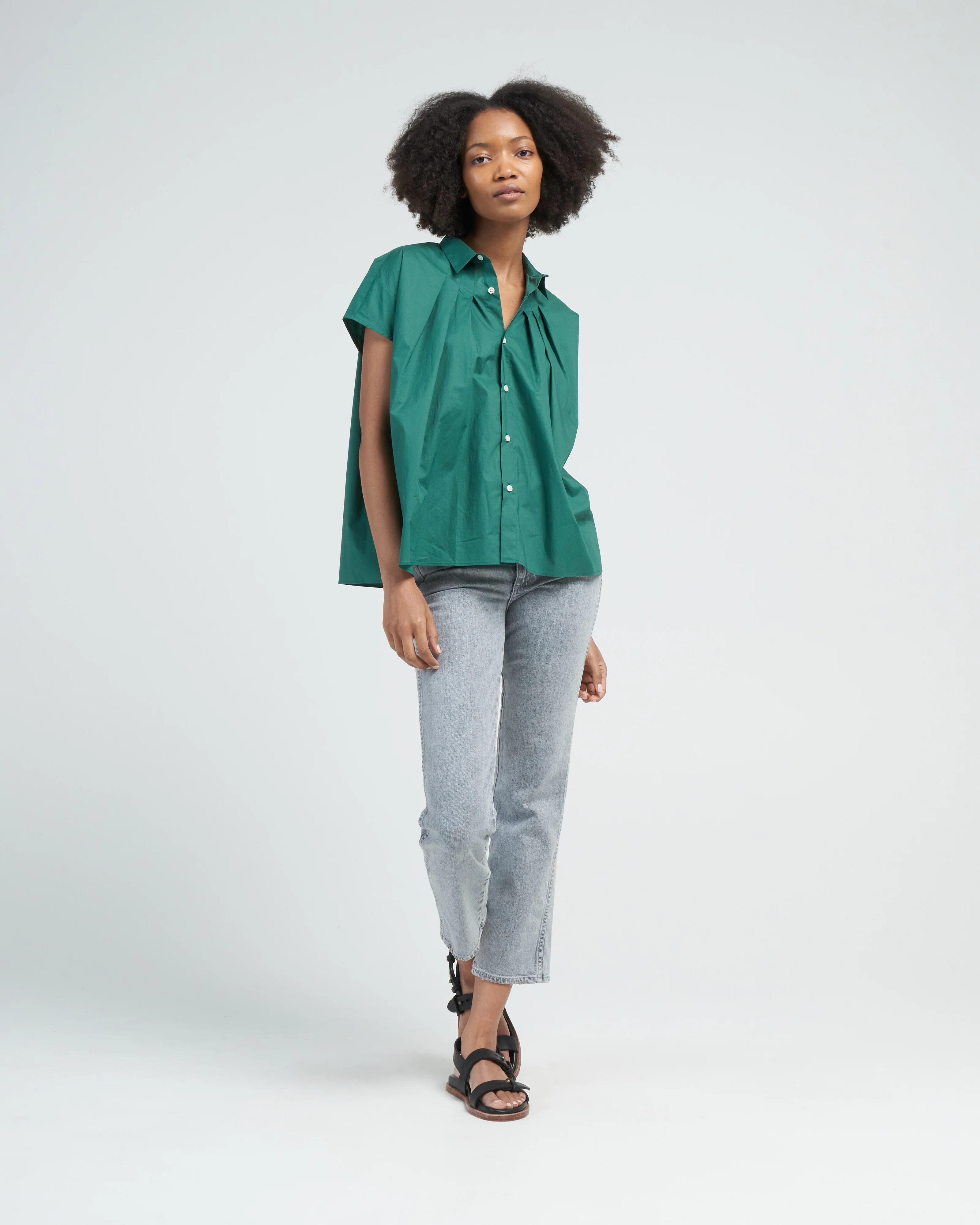 tie waist poplin top - green - Image 3