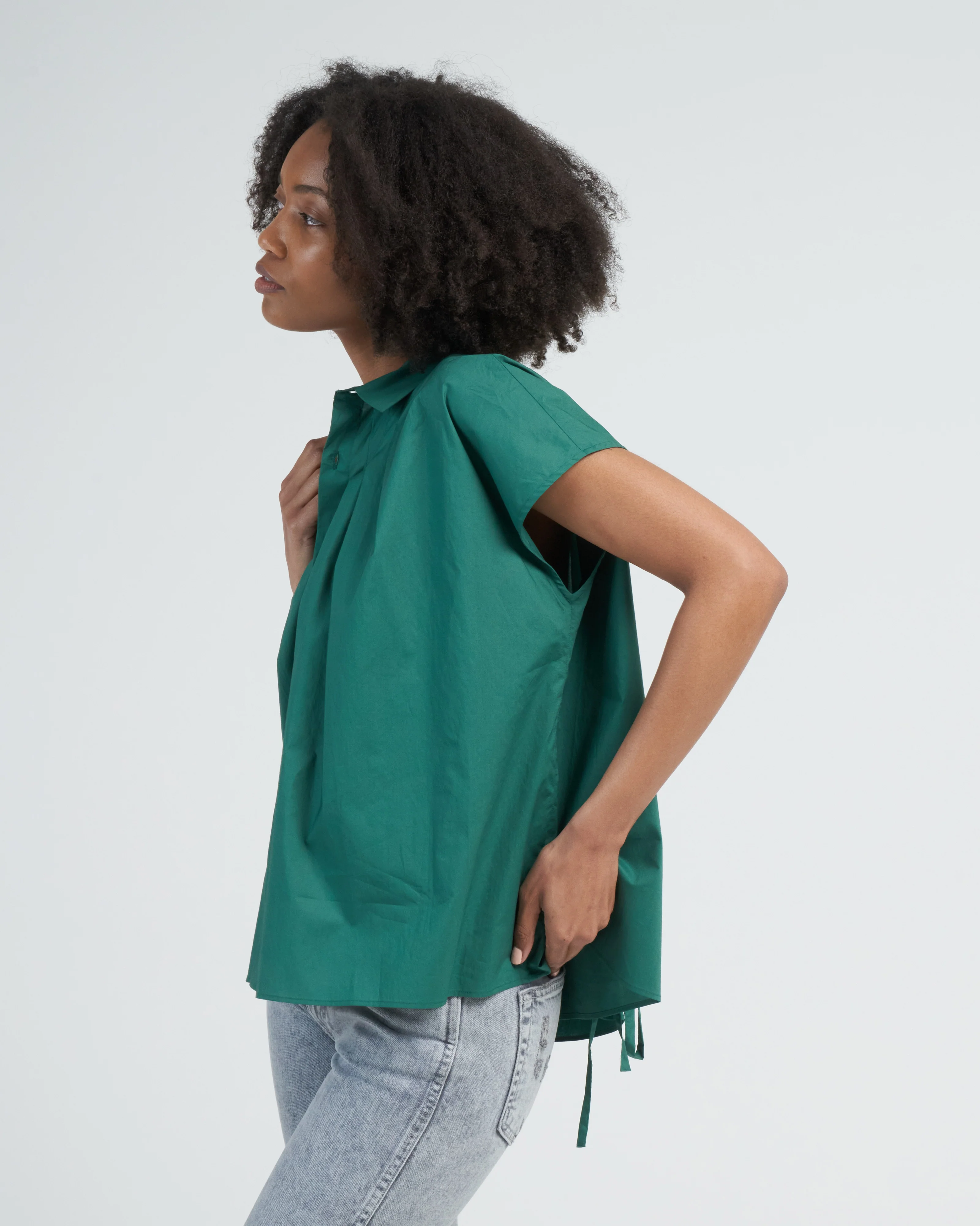 tie waist poplin top - green - Image 4