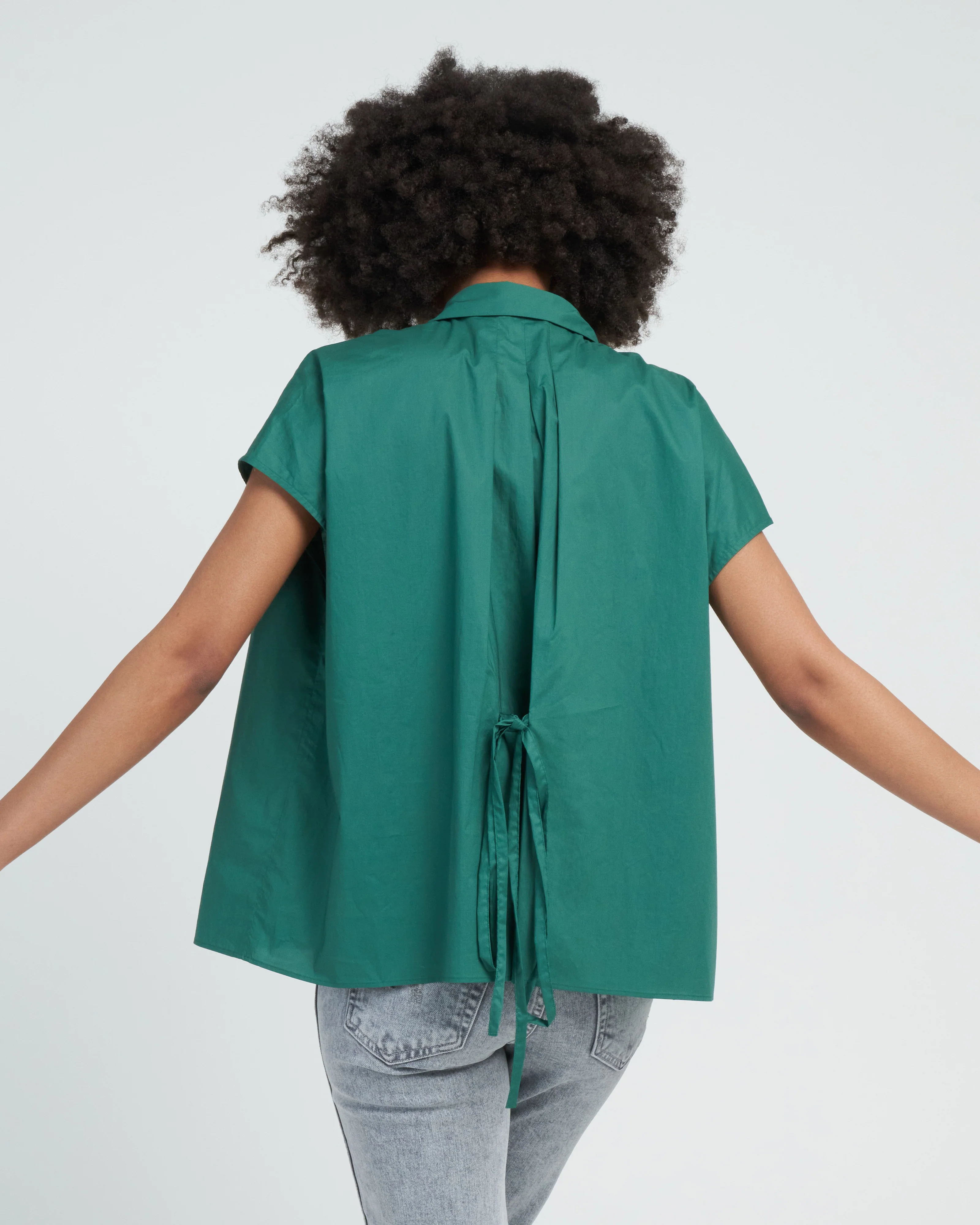tie waist poplin top - green - Image 5