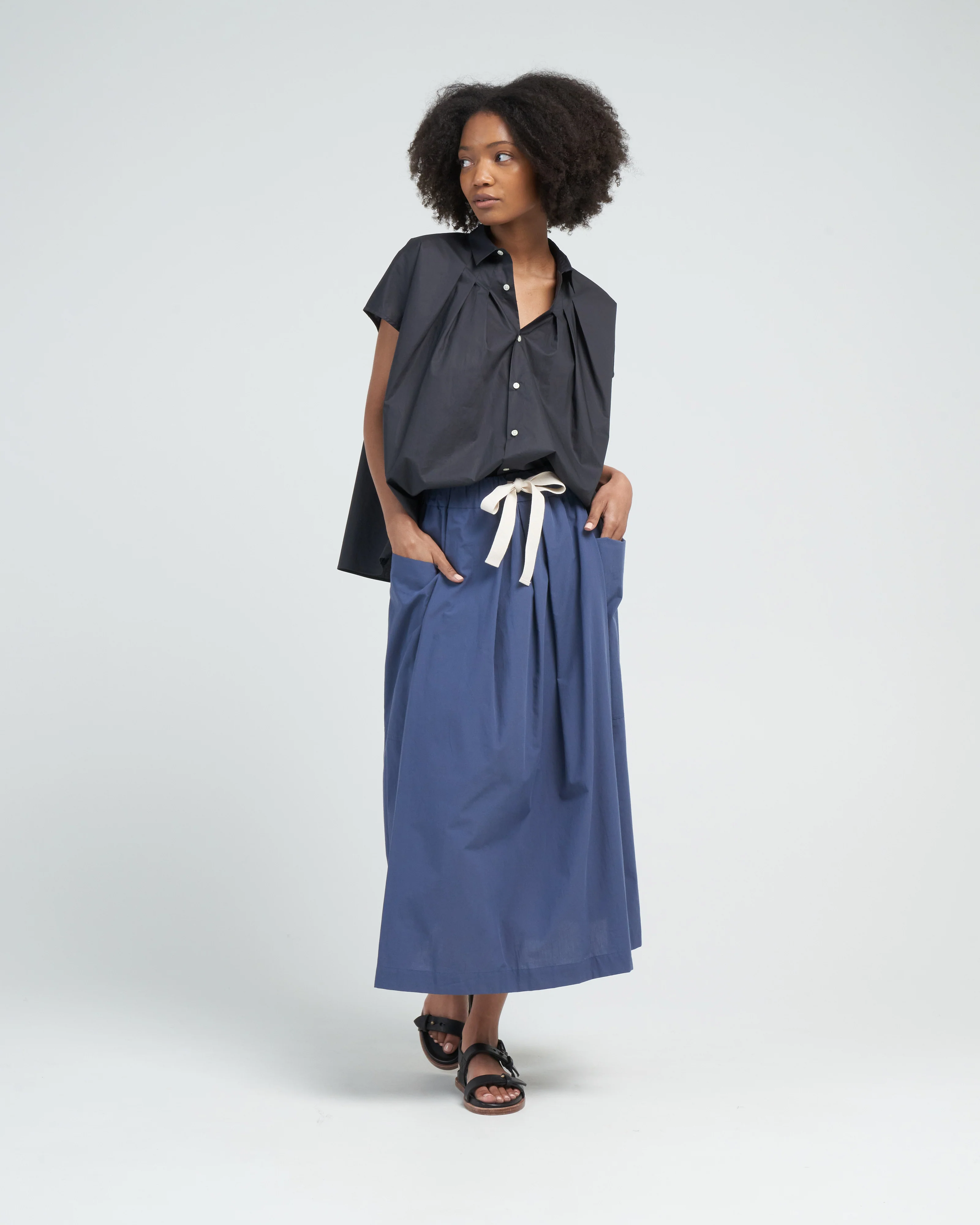 tie waist poplin top - navy - Image 3