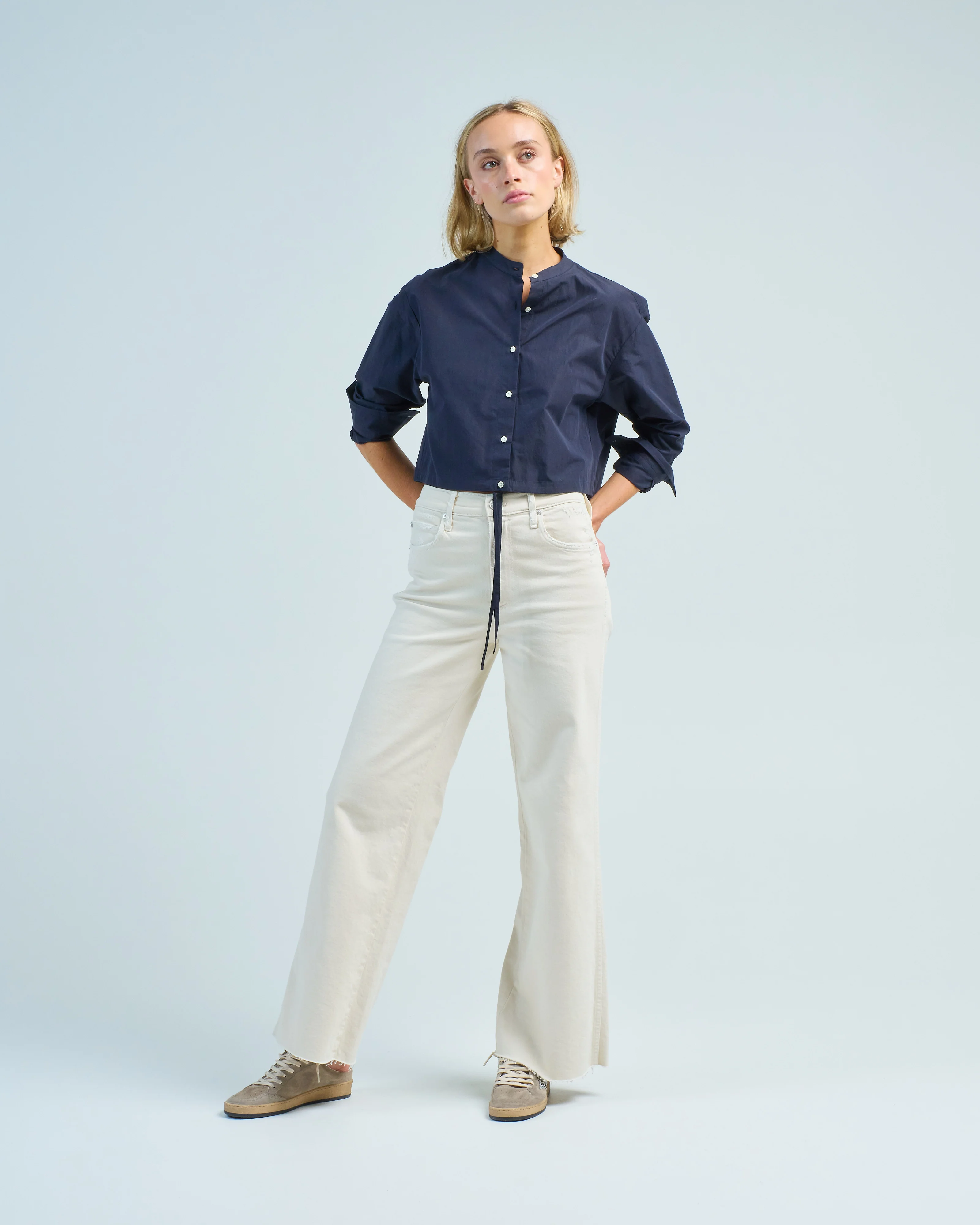 washed cotton drawstring top - Image 2