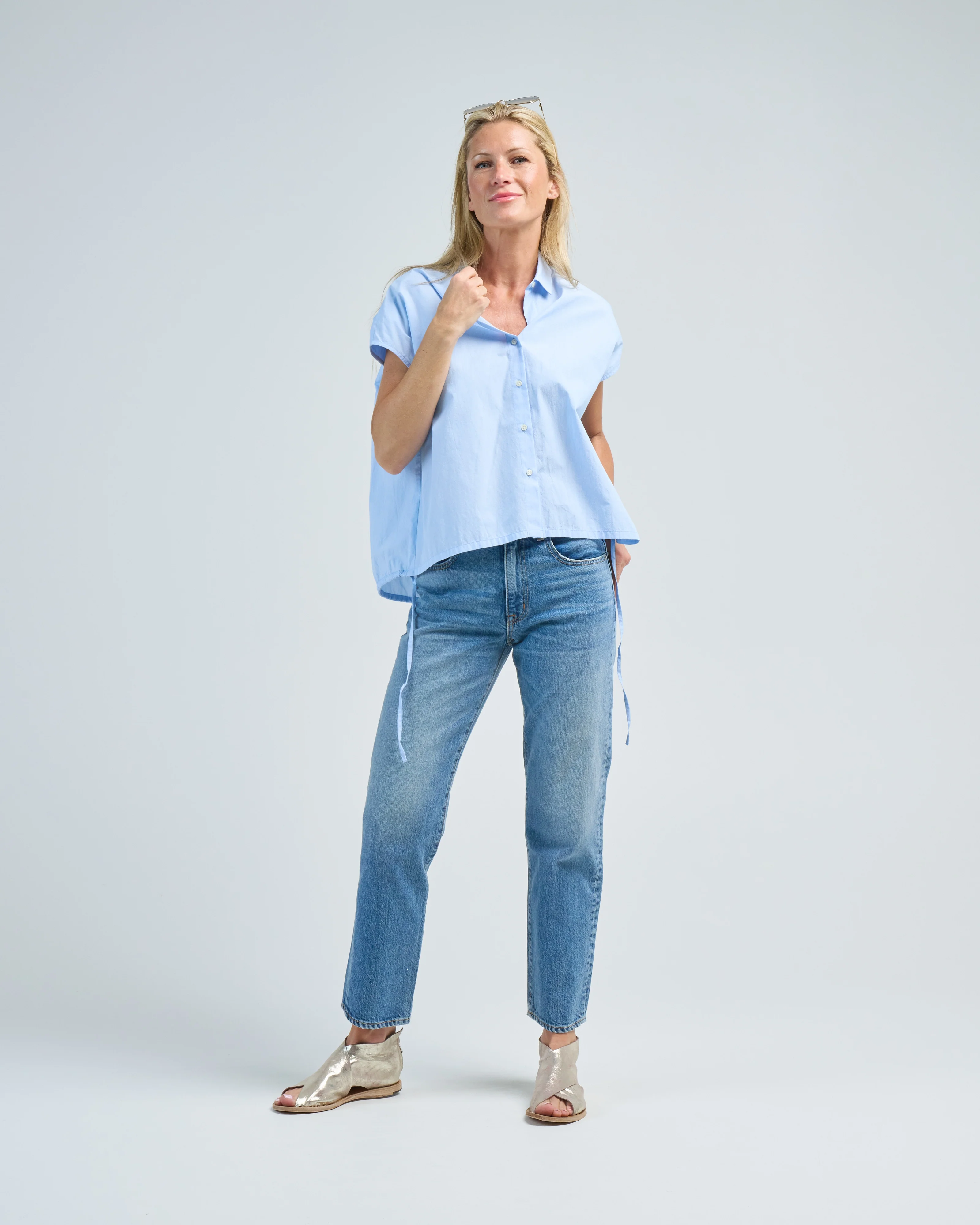 washed cotton drawstring top - Image 3