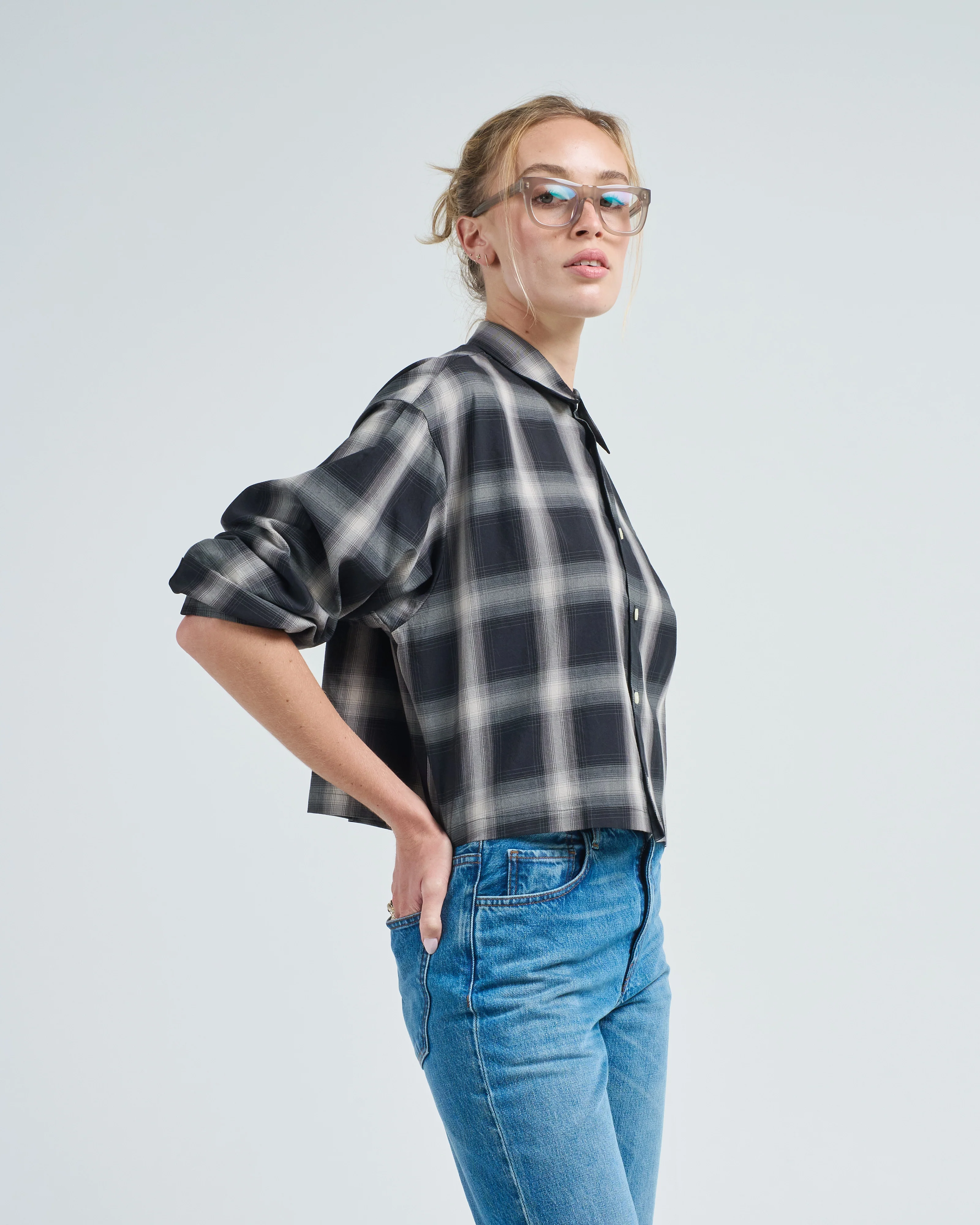 washed cotton plaid top - Image 3