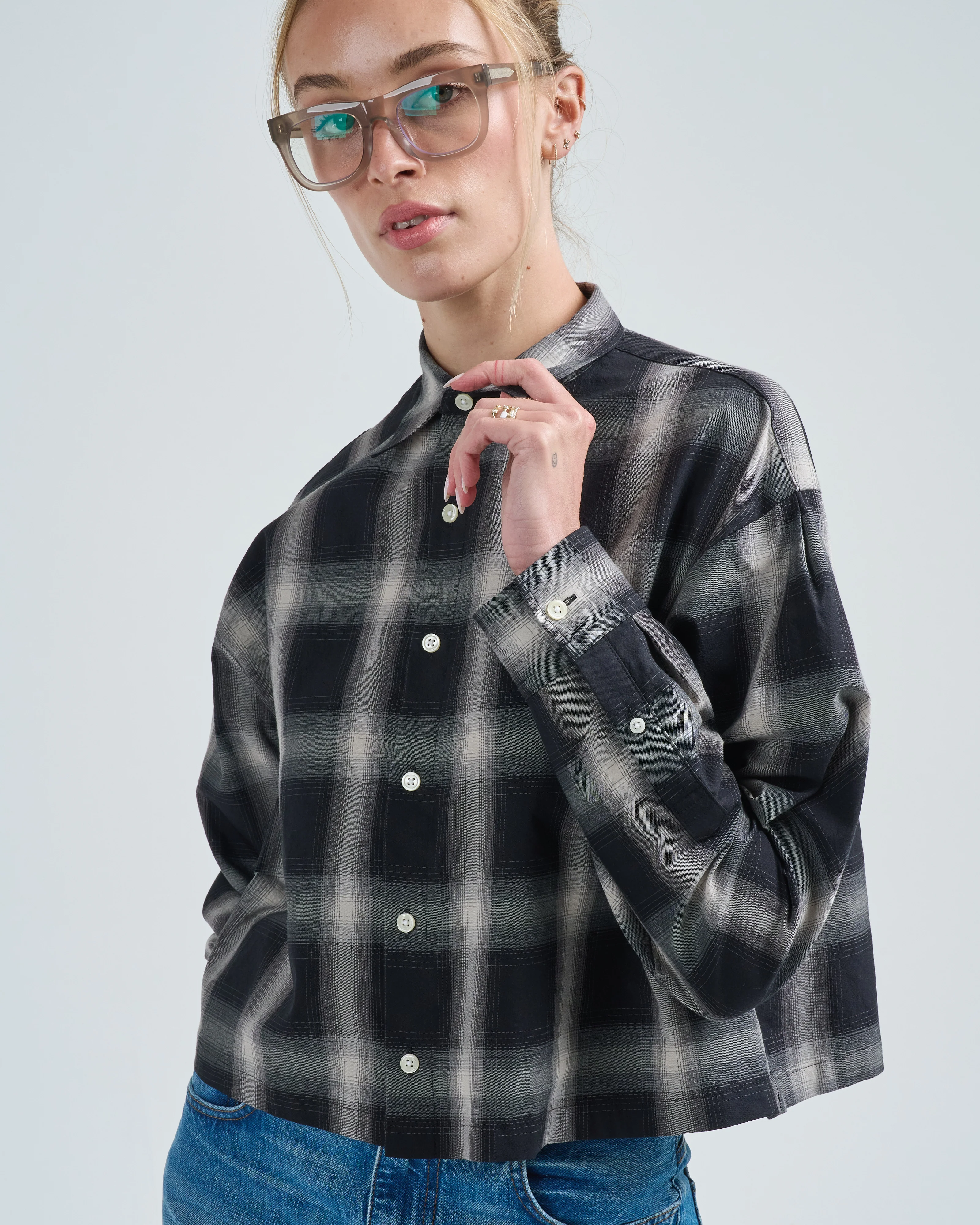 washed cotton plaid top - Image 5