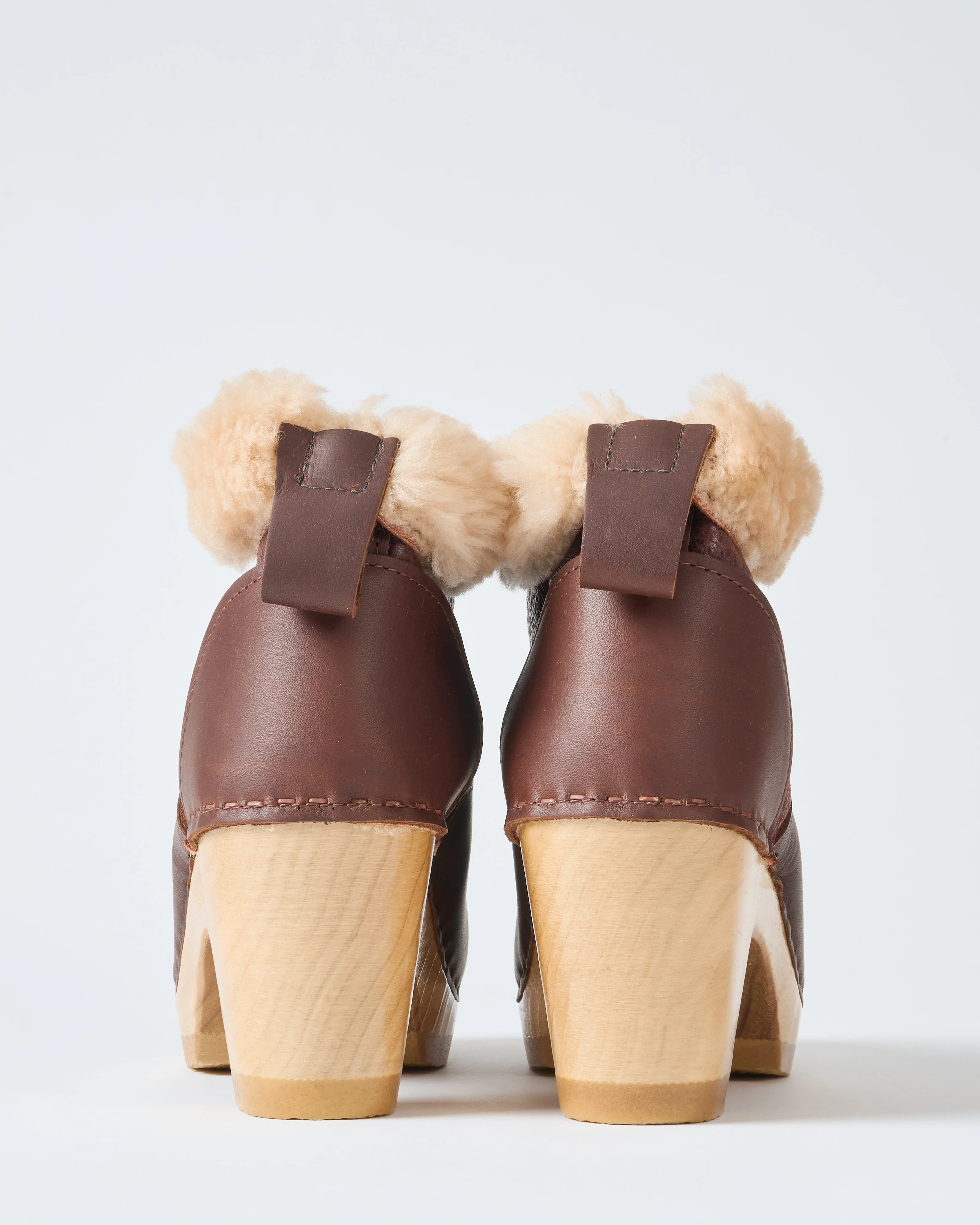 5" pull on shearling clog boot high heel - Image 3
