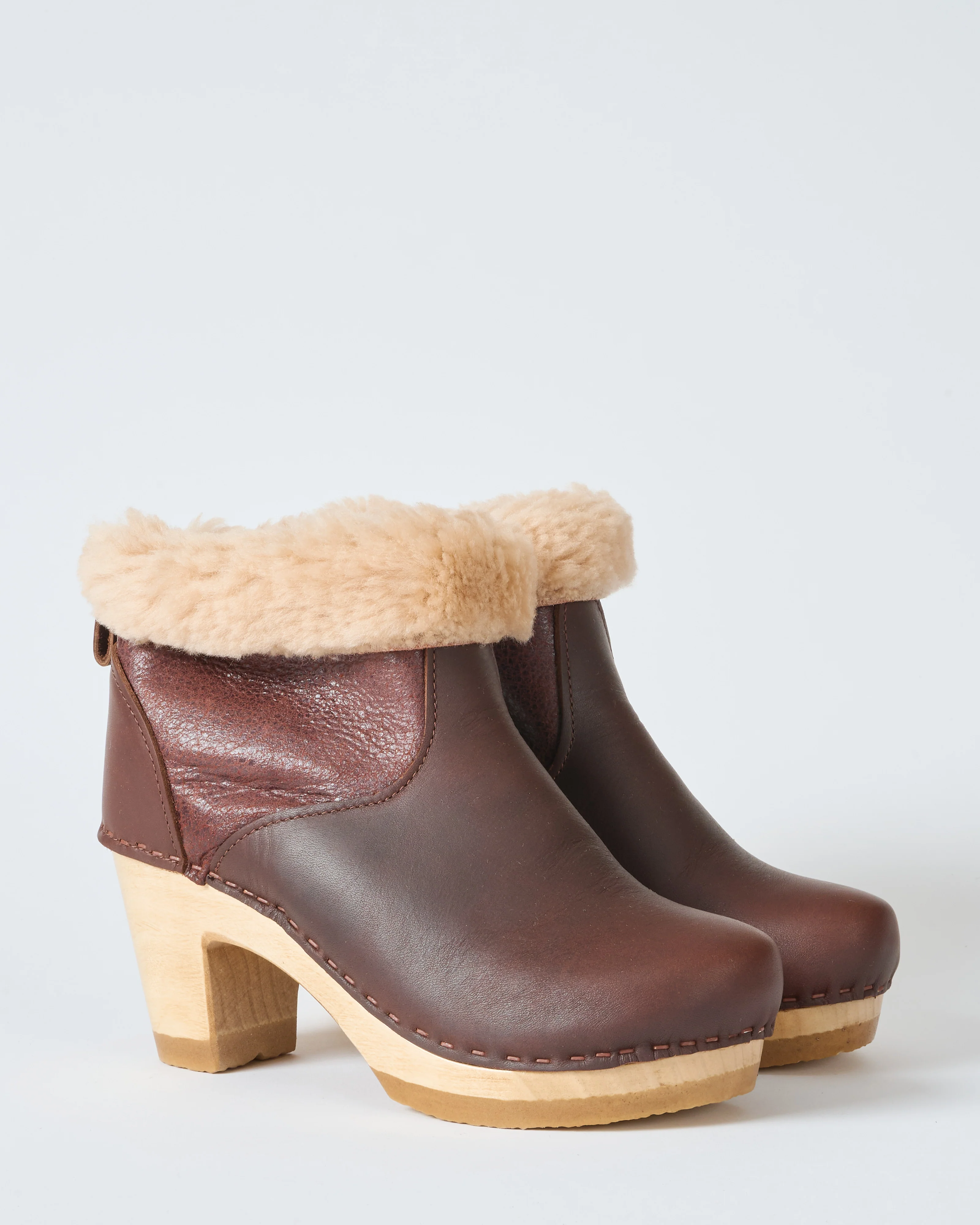 5" pull on shearling clog boot high heel - Image 4