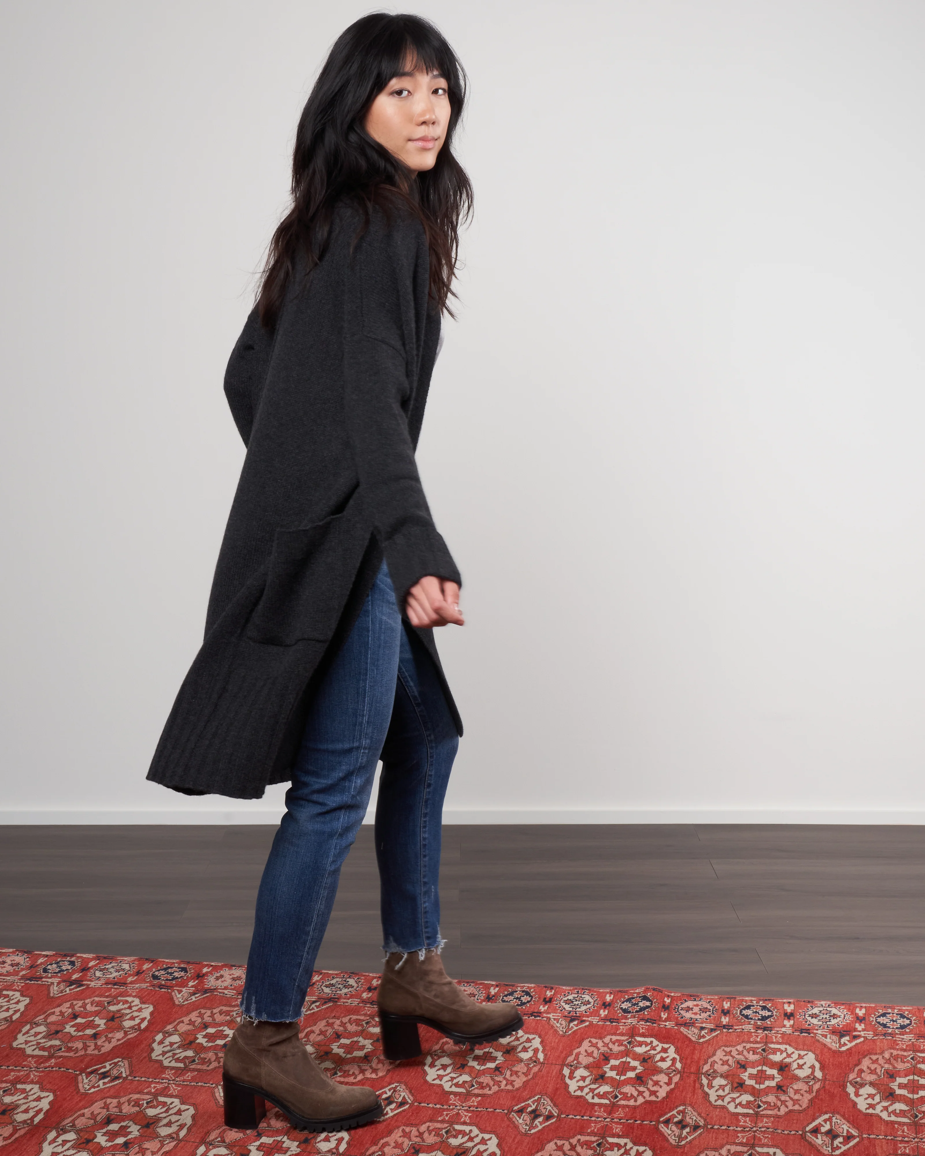 long cardigan coat - charcoal - Image 2