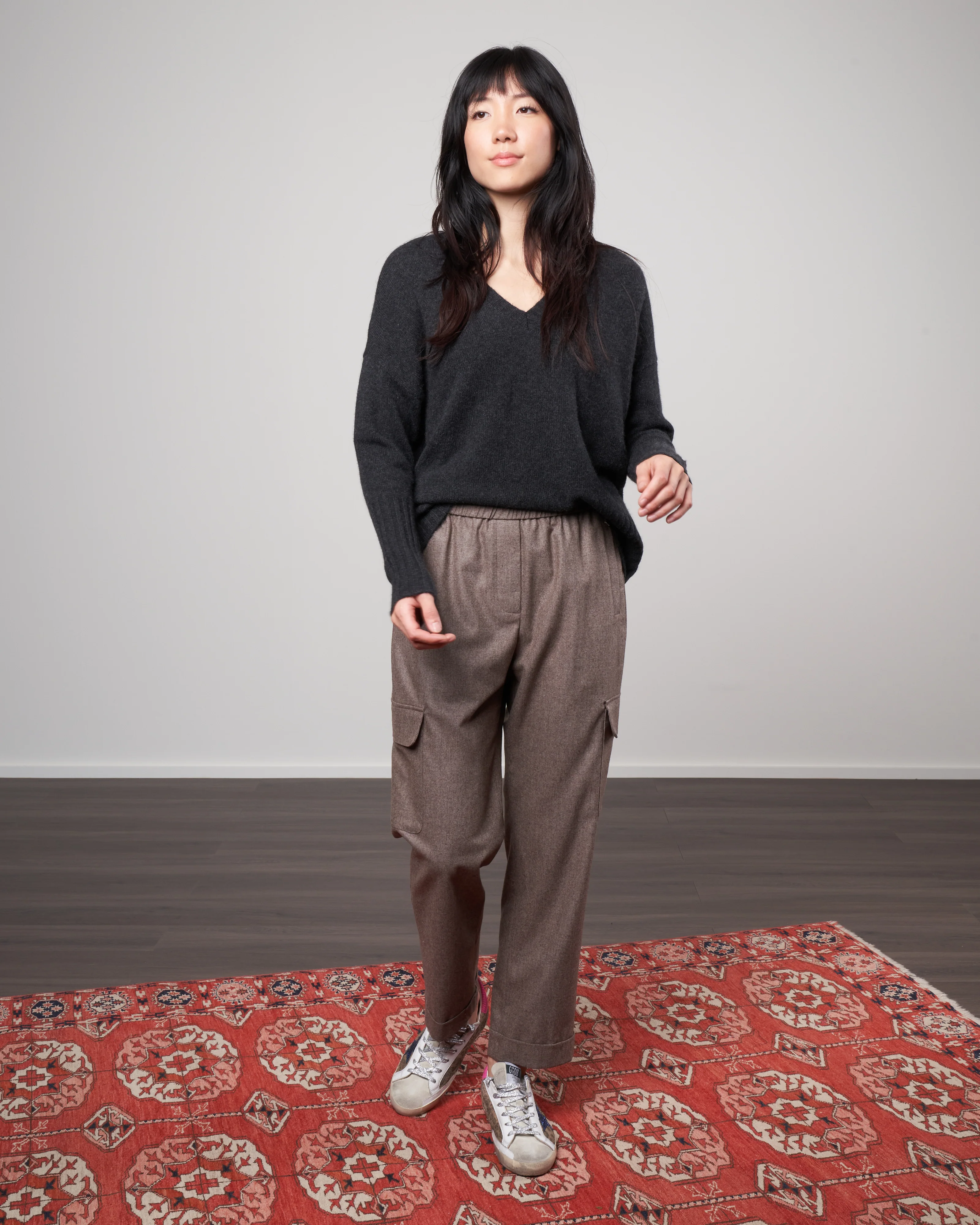 oversized v neck sweater - charcoal - Image 2