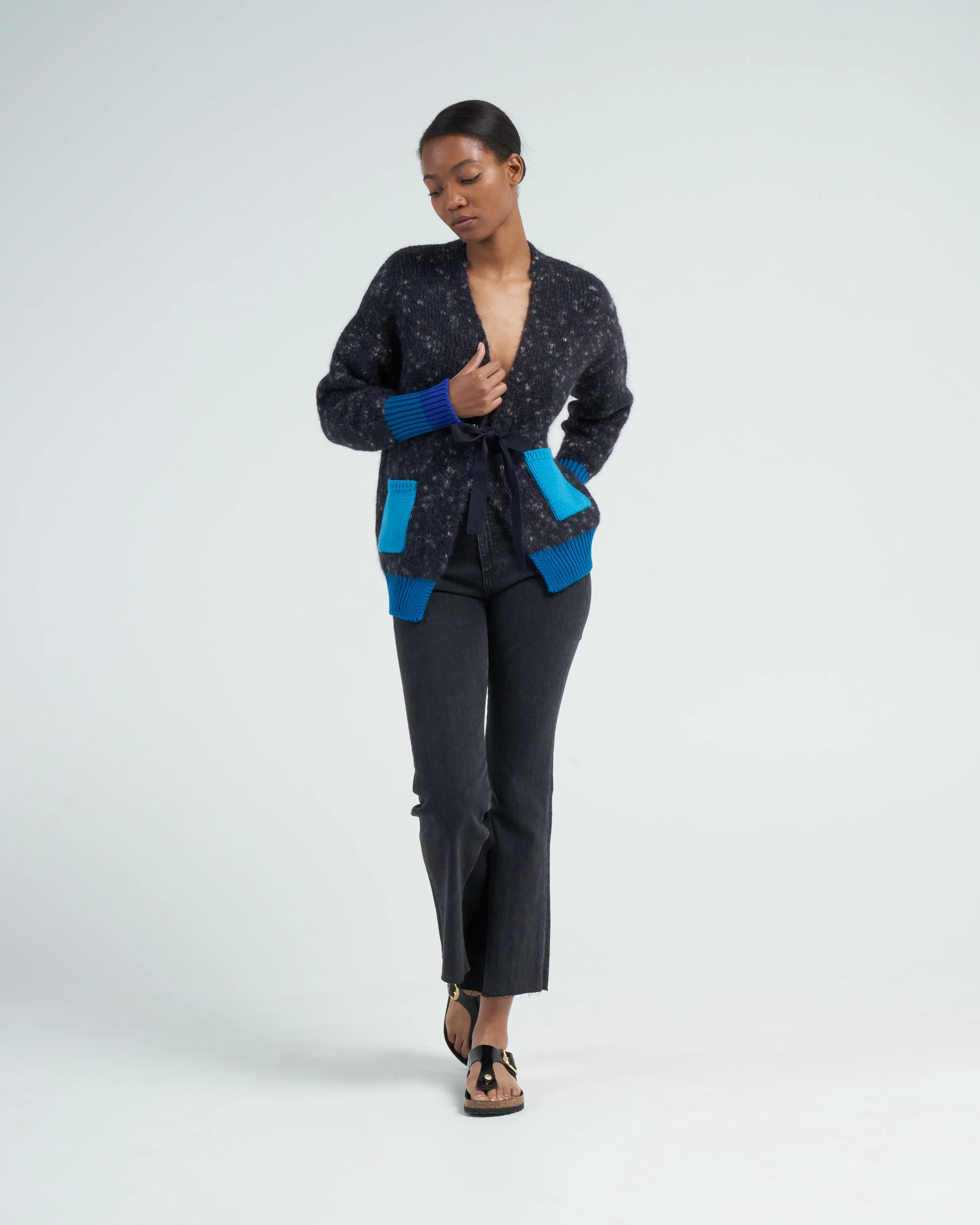 color block cardigan - granite - Image 2