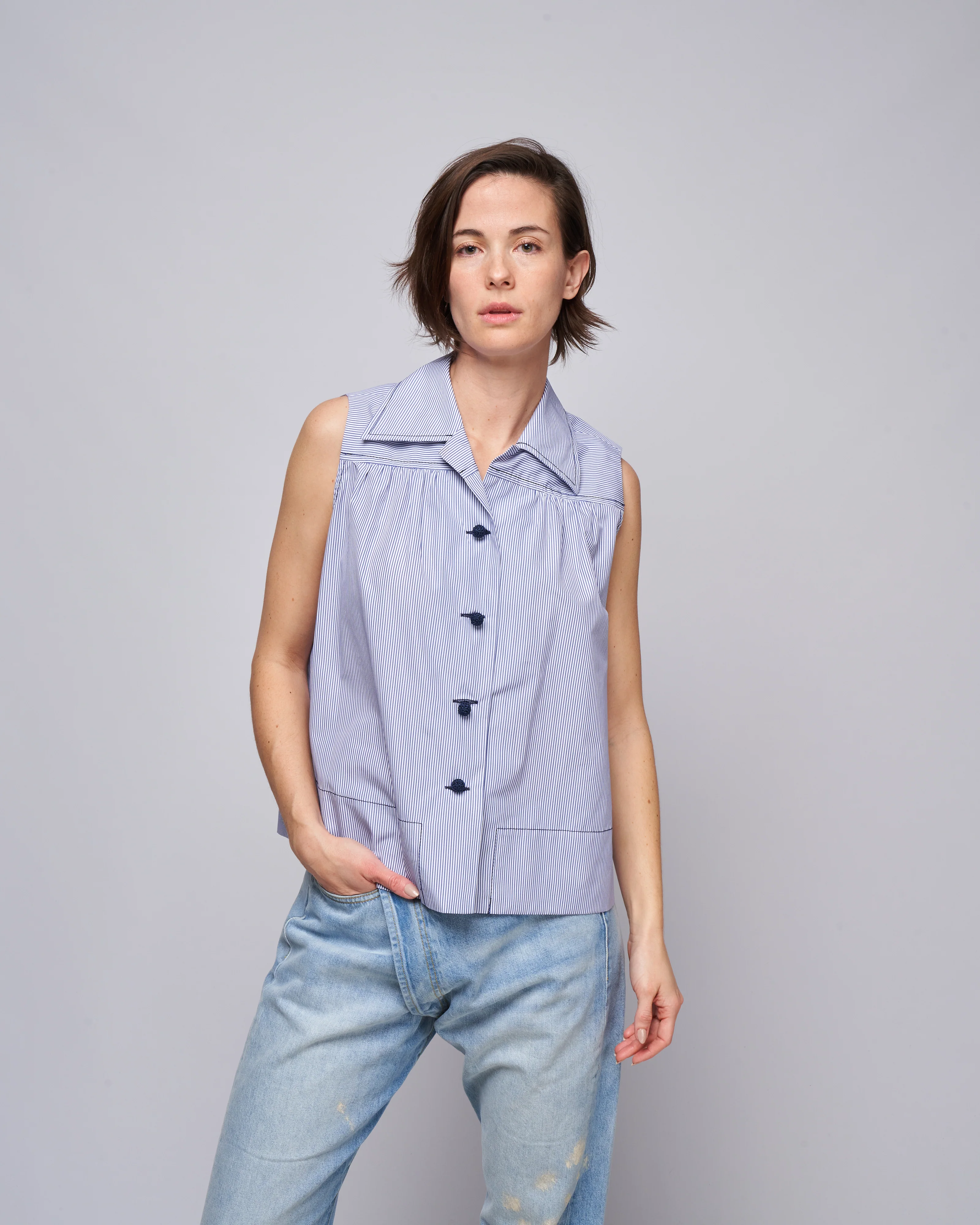 sleeveless shirt - navy/white