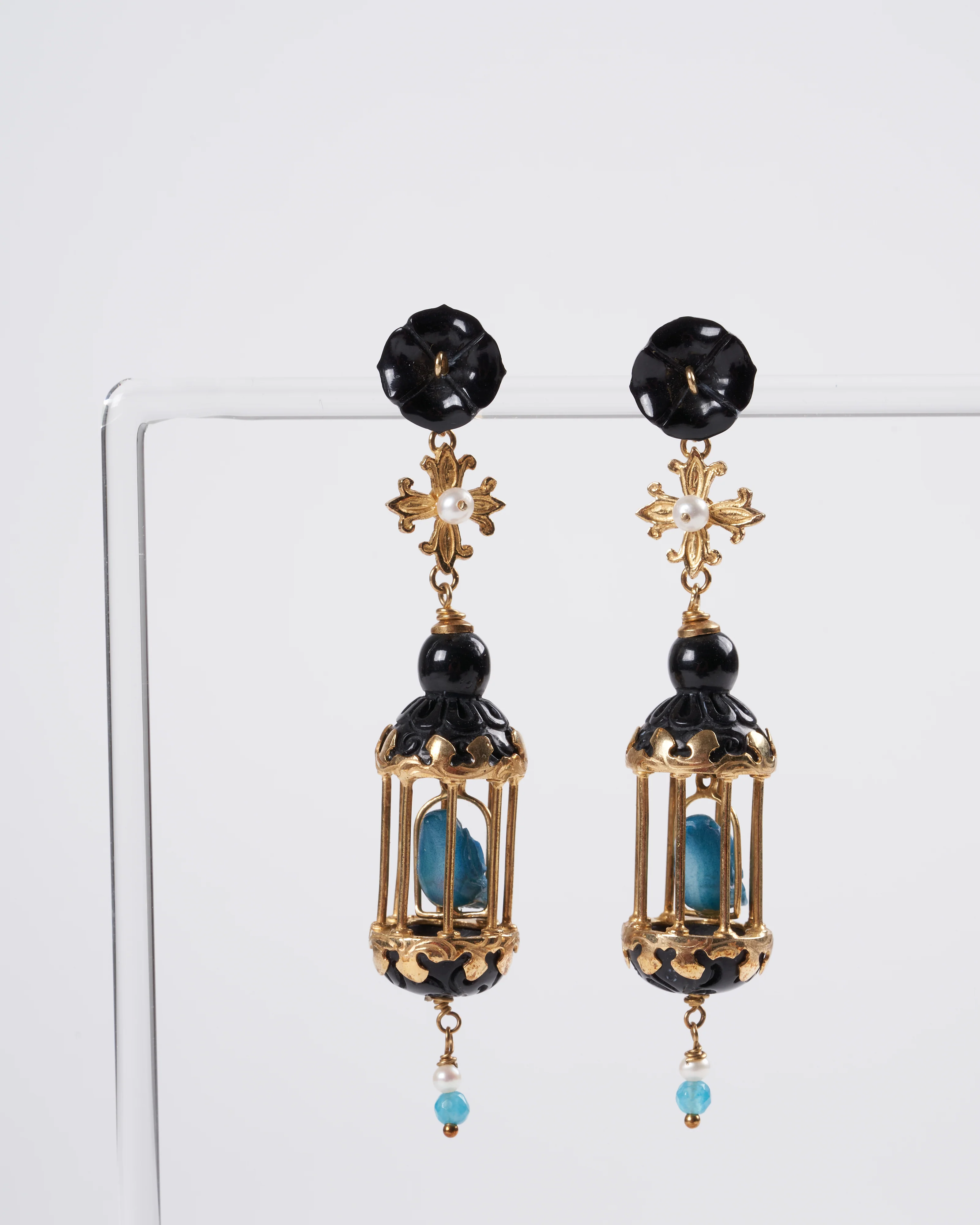 mini aviary earrings- black/jade - Image 2