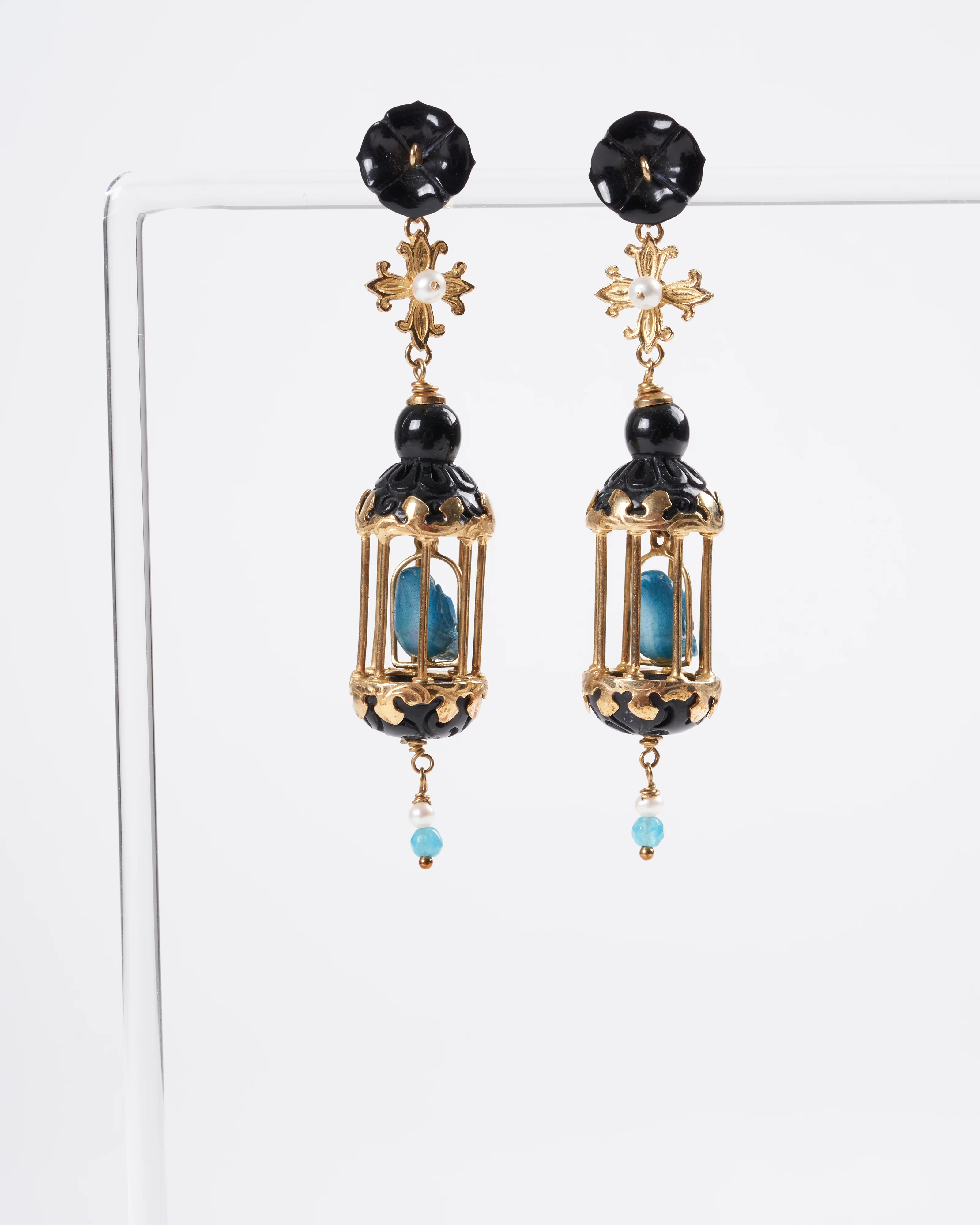 mini aviary earrings- black/jade - Image 3