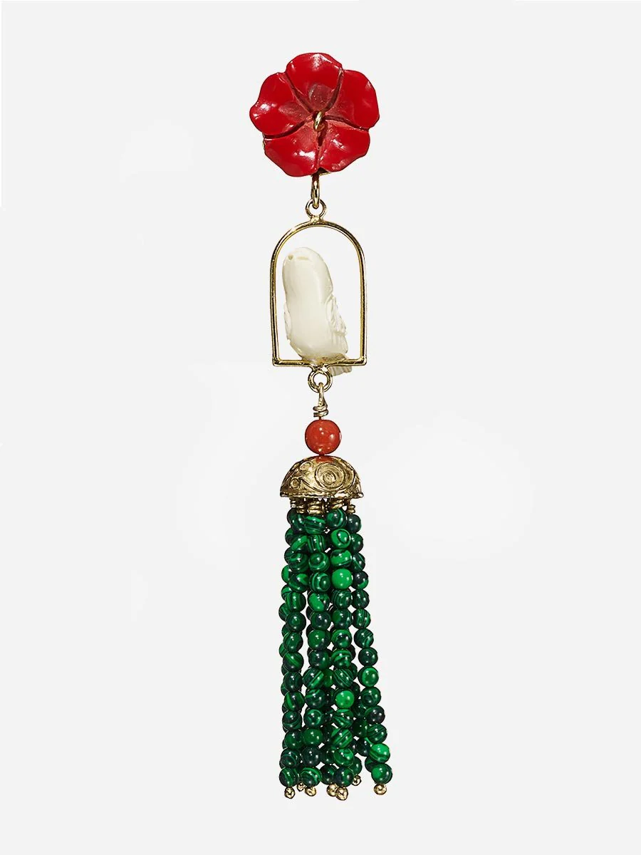 swinger earrings - ruby, white, malachite - Image 2