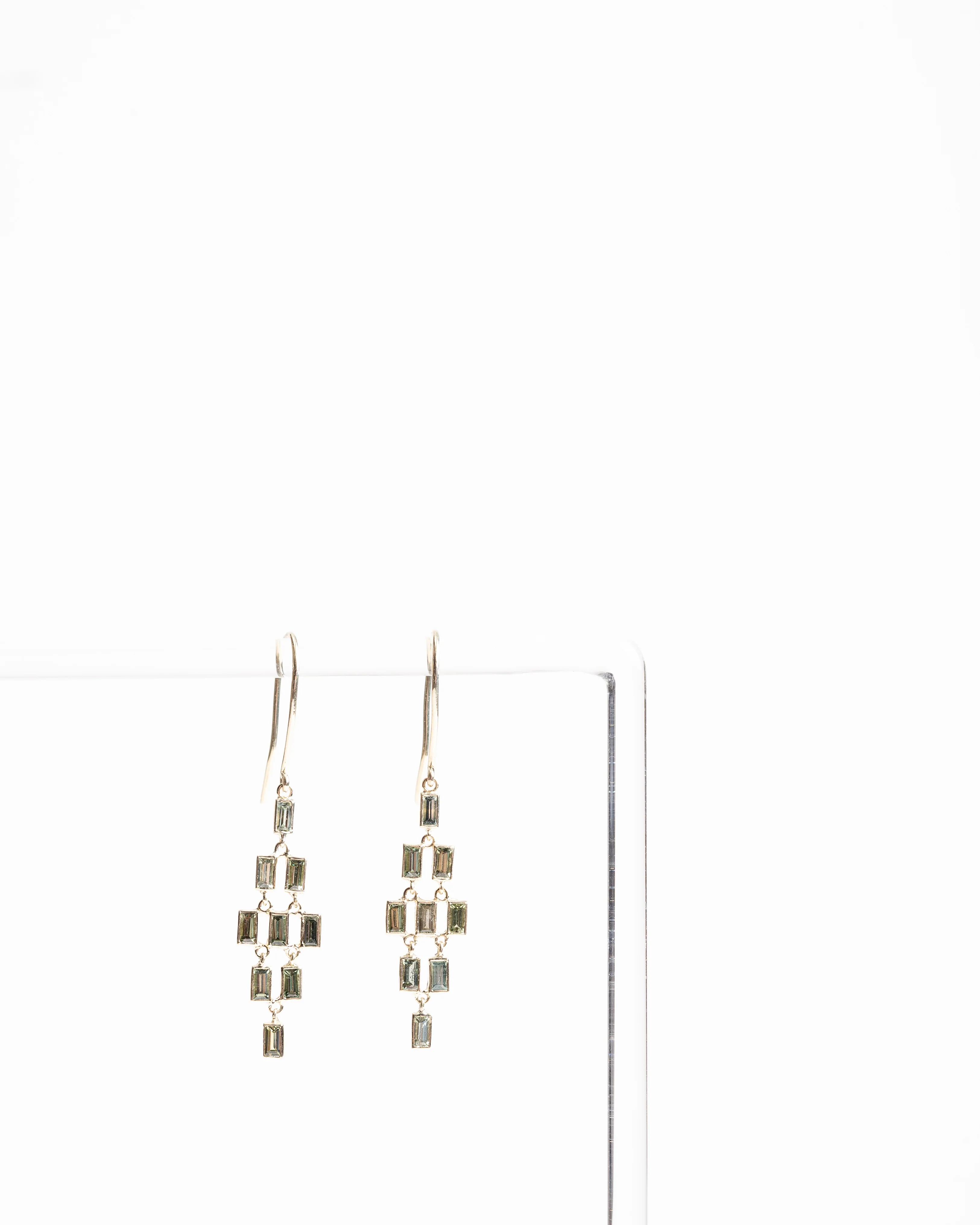 baguette drop earrings - green sapphires - Image 2