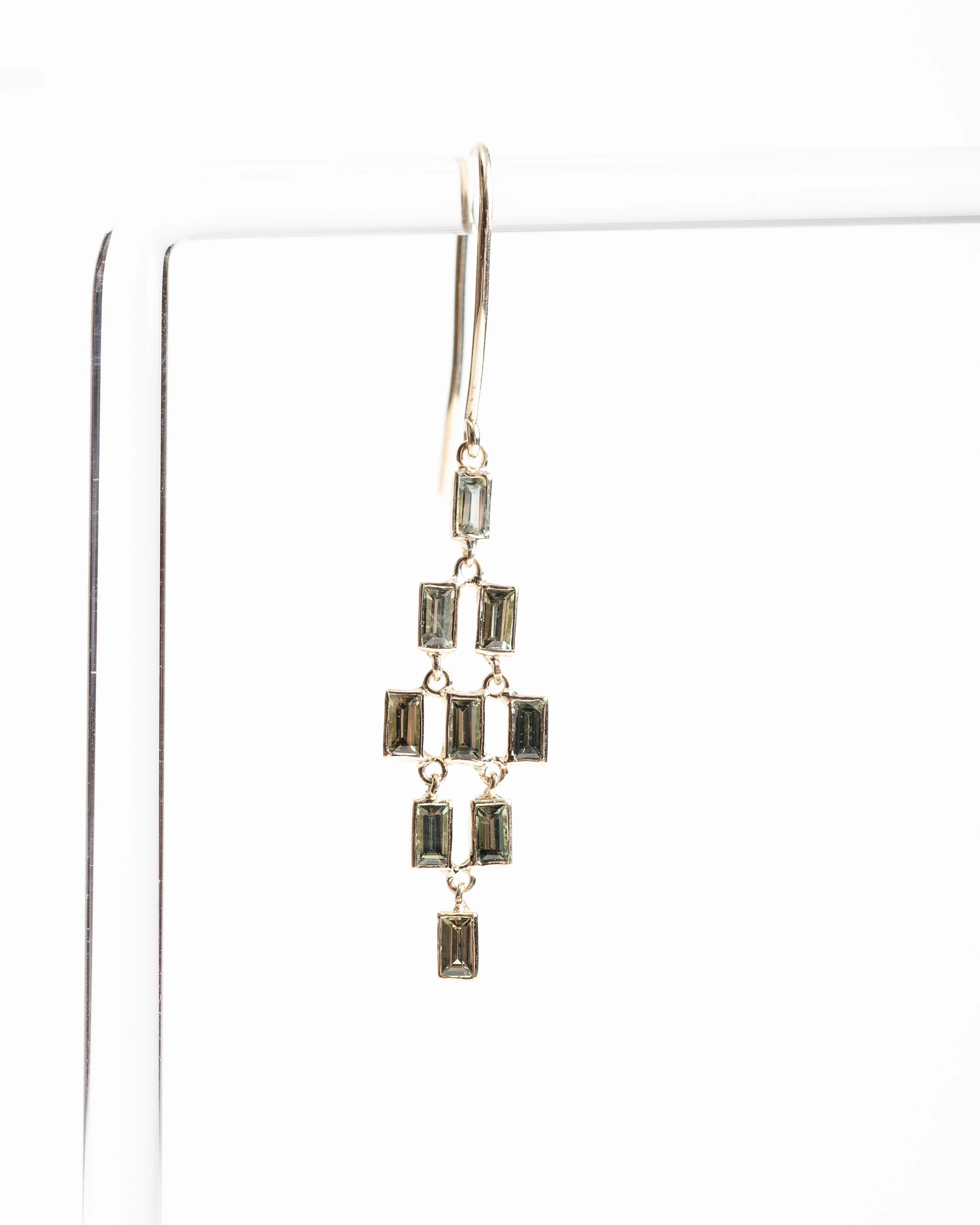 baguette drop earrings - green sapphires - Image 3