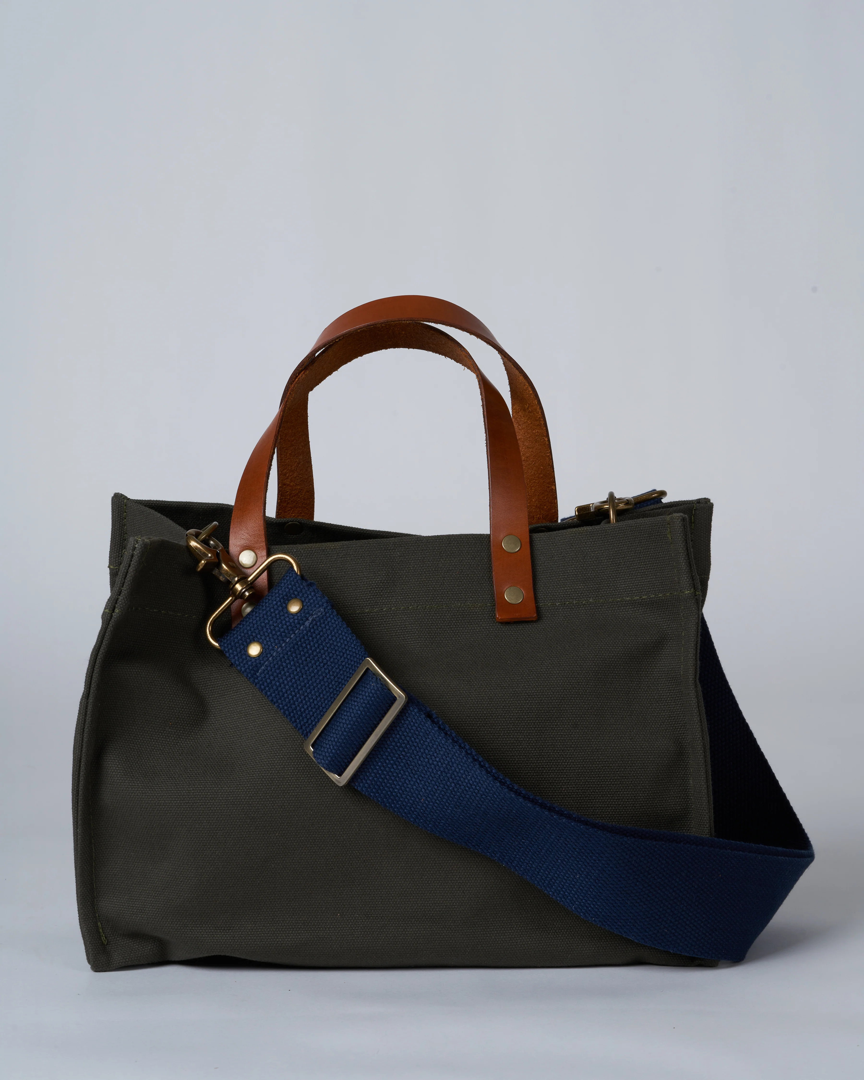 canvas small mimi bag - olive with surfer stripe strap - Image 2