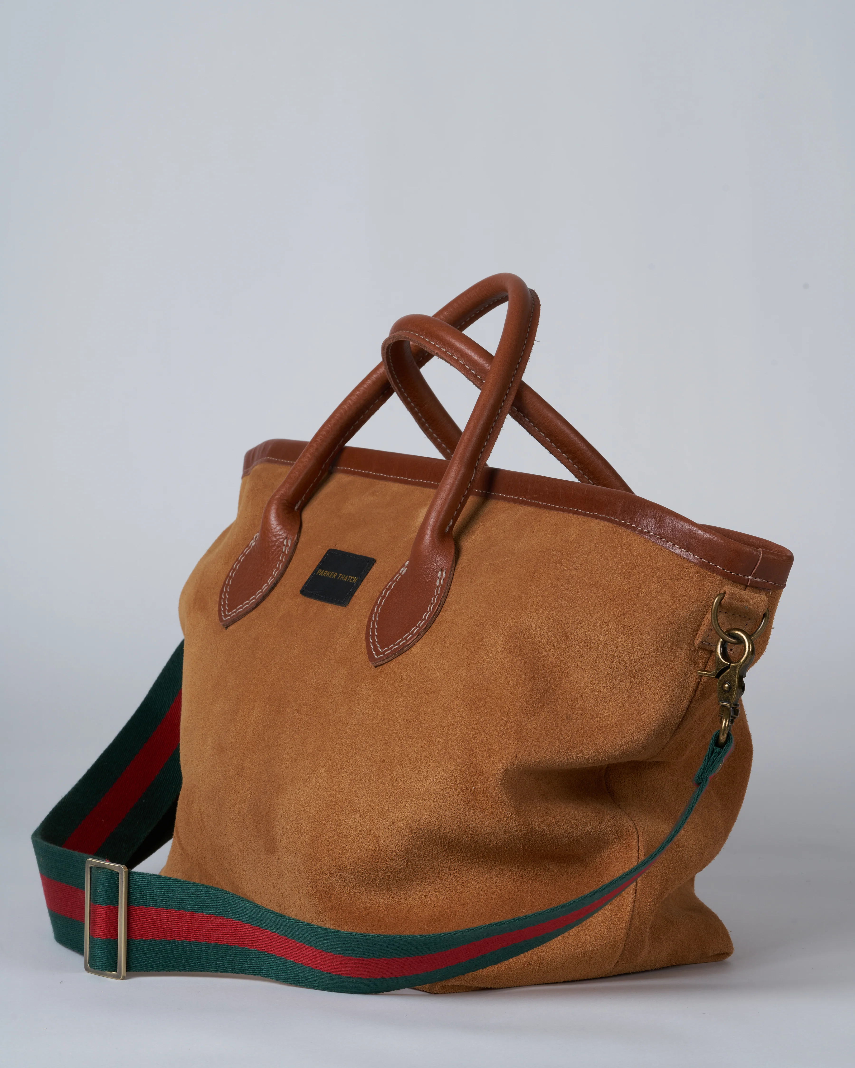 lil easy saddle bag - caramel with green and red web straps - Image 3