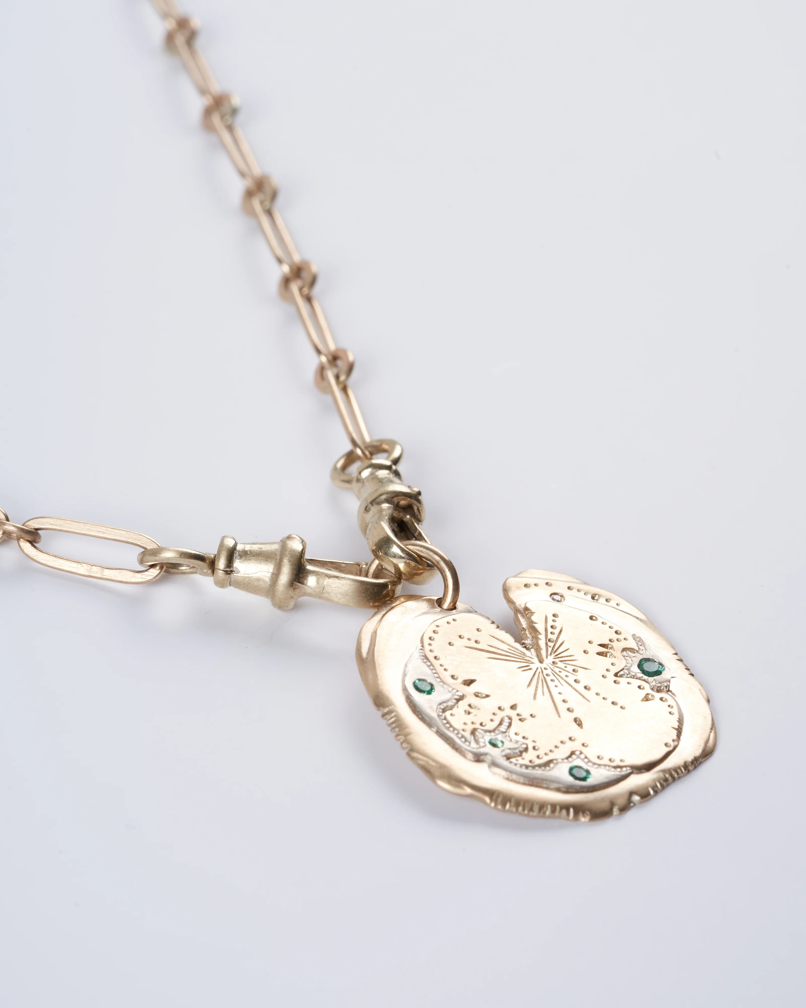 yellow gold, silver, emerald, and diamond pendant - Image 2