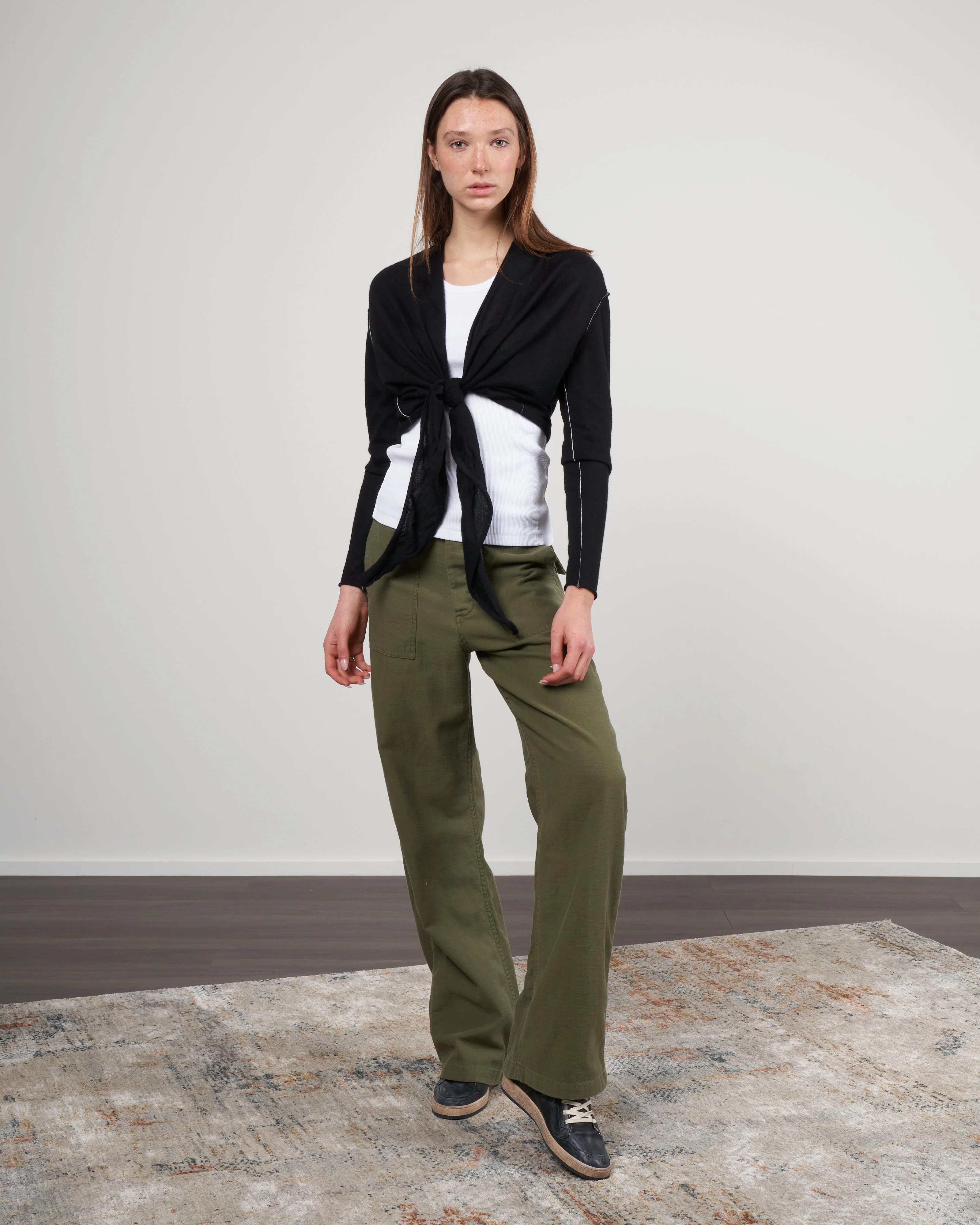 drape front cardigan - black - Image 2