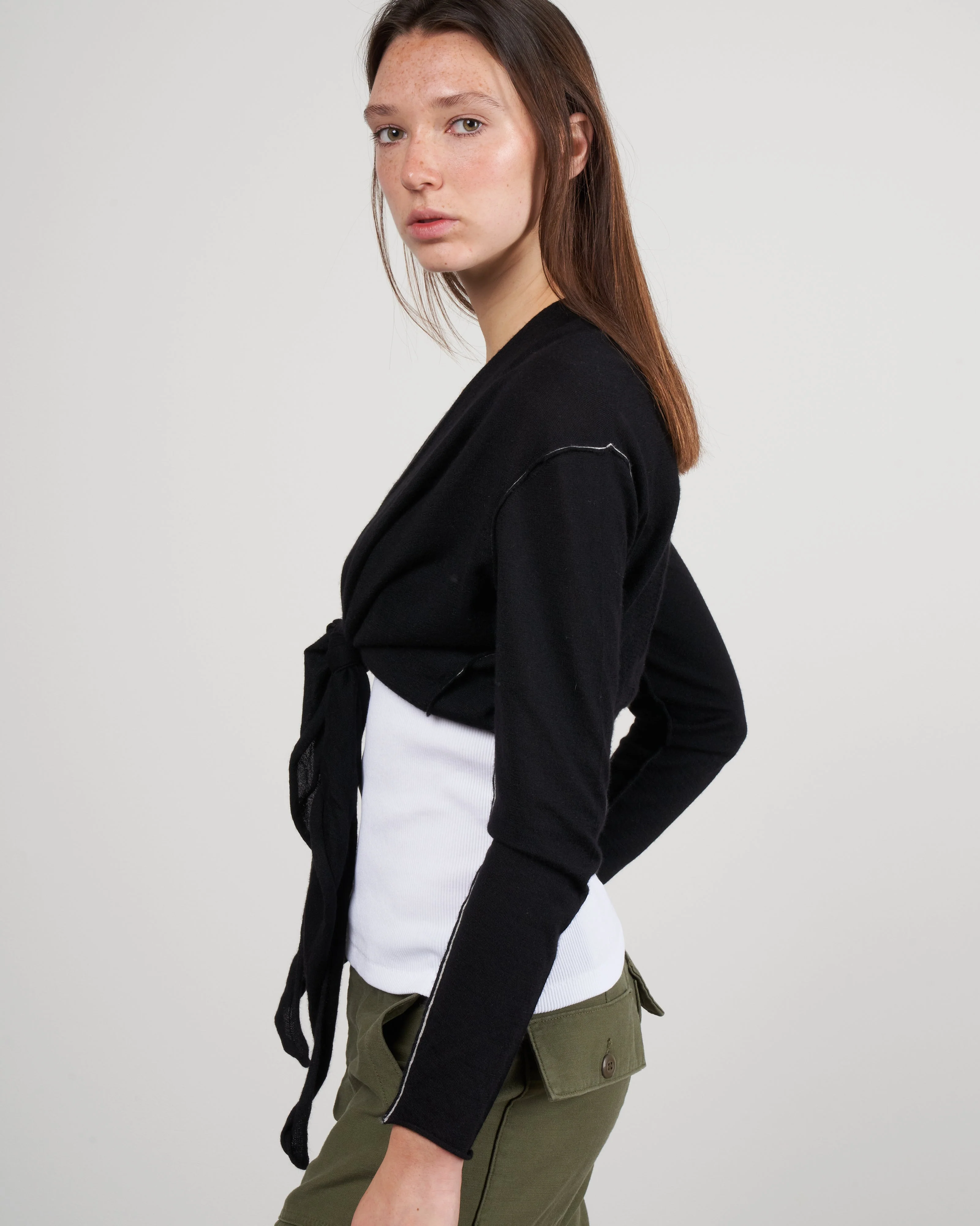 drape front cardigan - black - Image 4