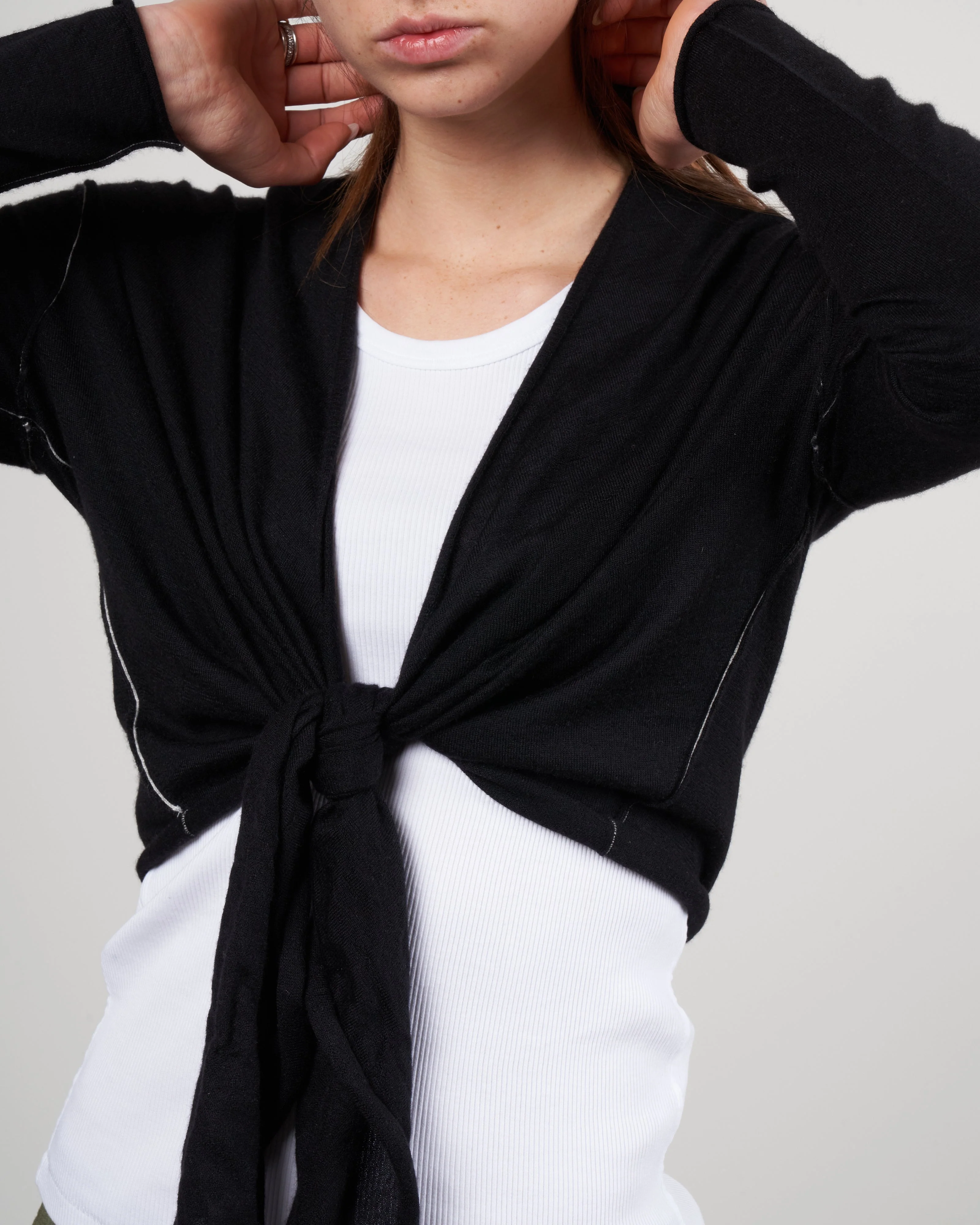 drape front cardigan - black - Image 5