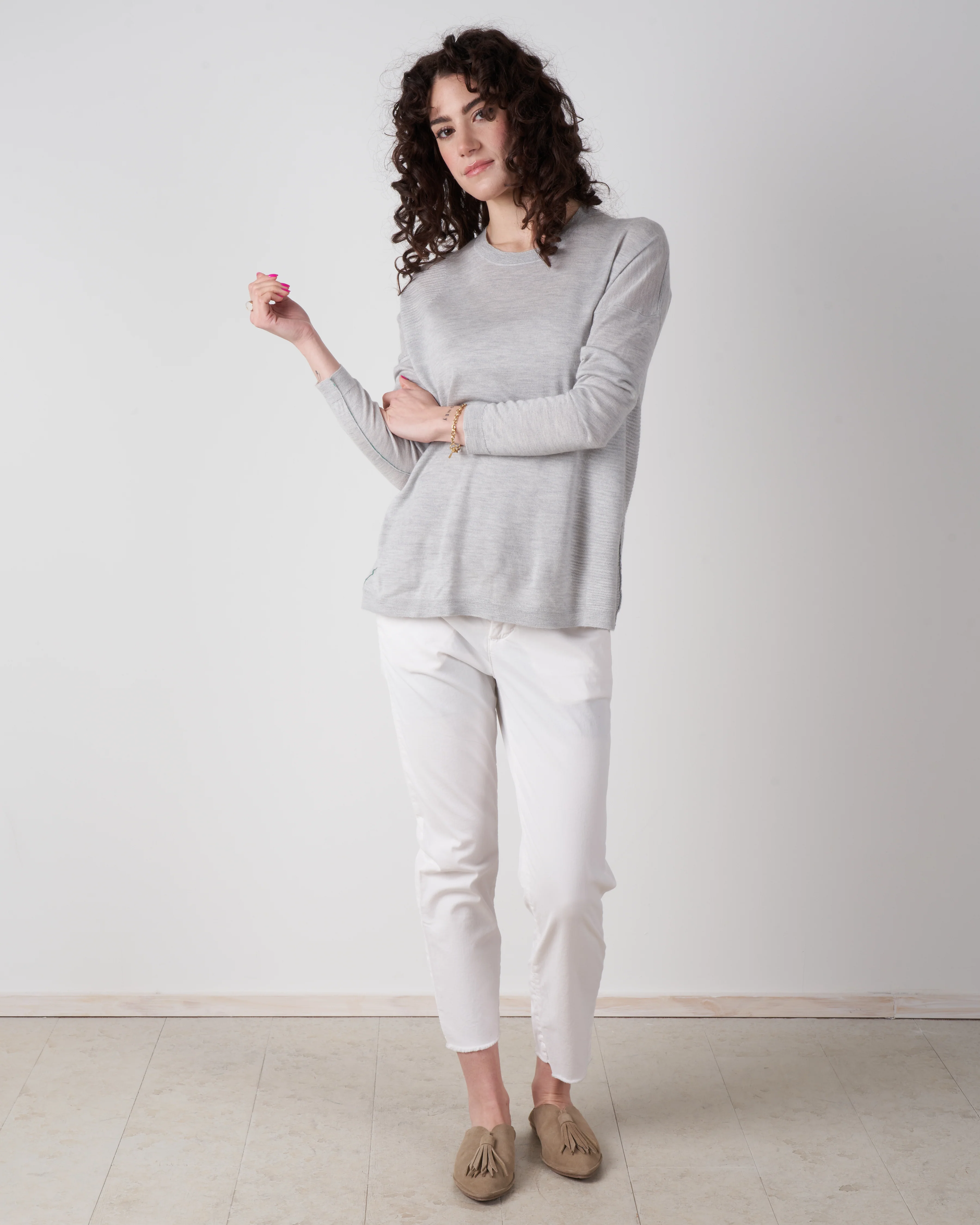 l/s textured crew top - cloud grey - Image 2