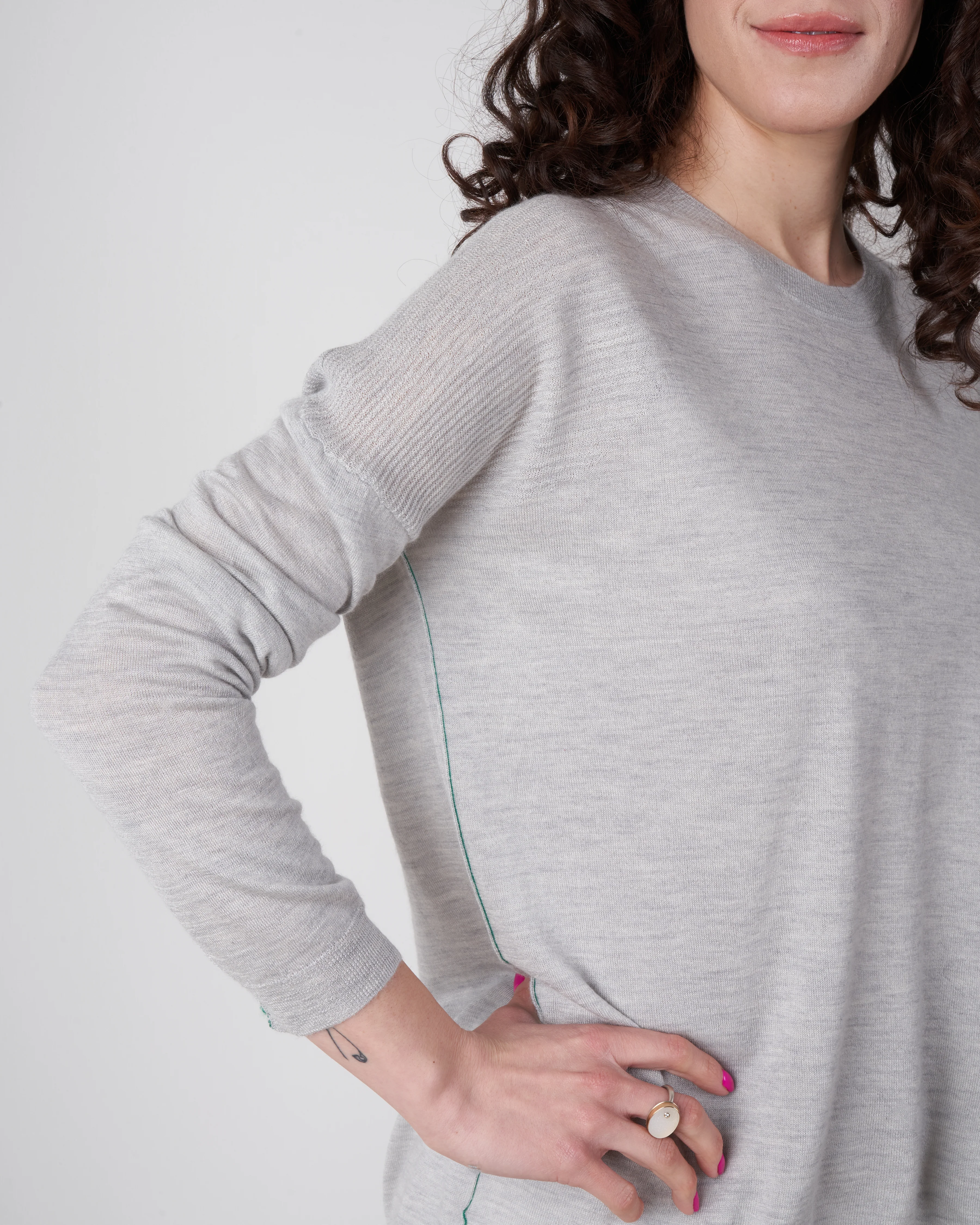 l/s textured crew top - cloud grey - Image 5