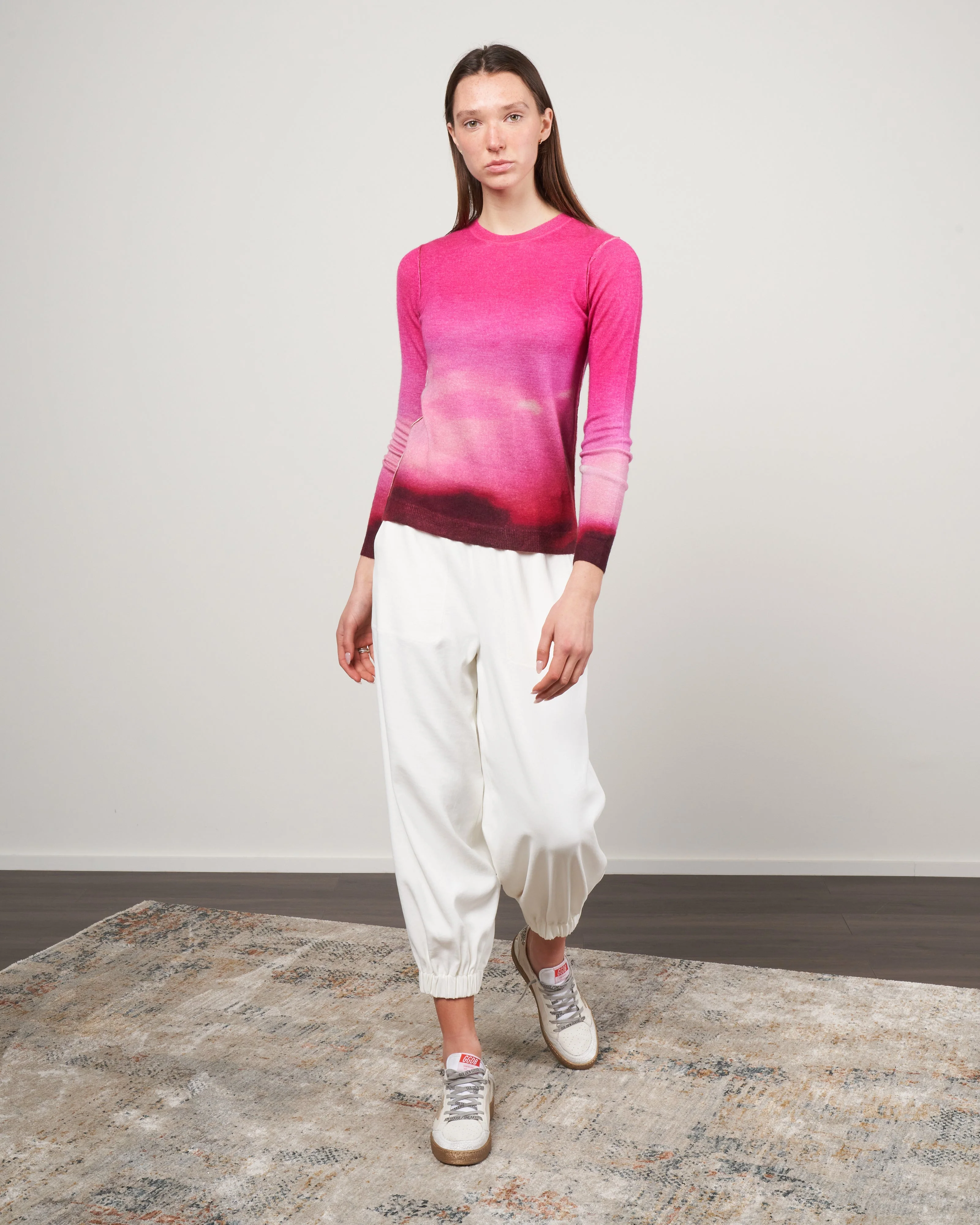 l/s watercolor crew - fuschia multi - Image 2
