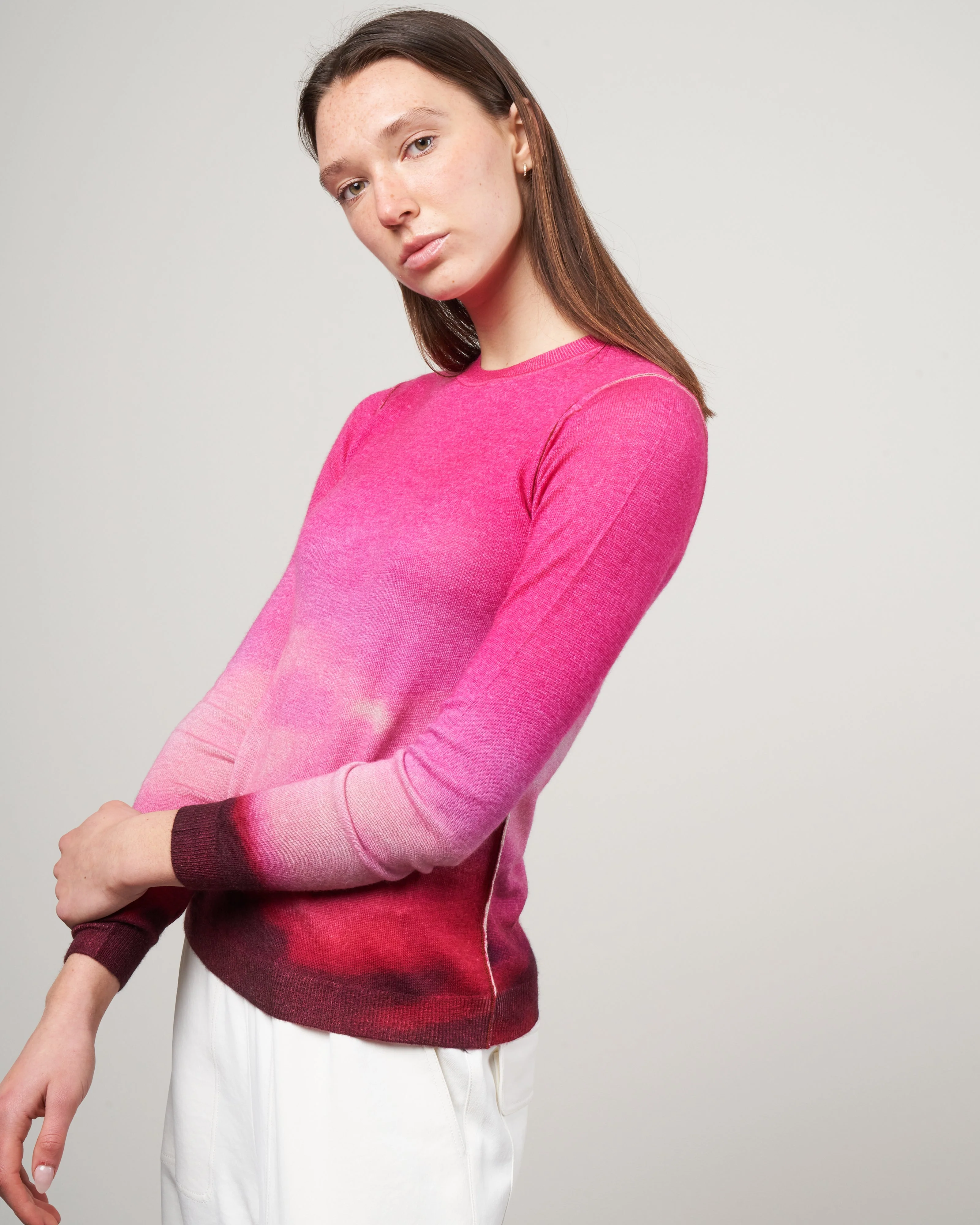 l/s watercolor crew - fuschia multi - Image 3
