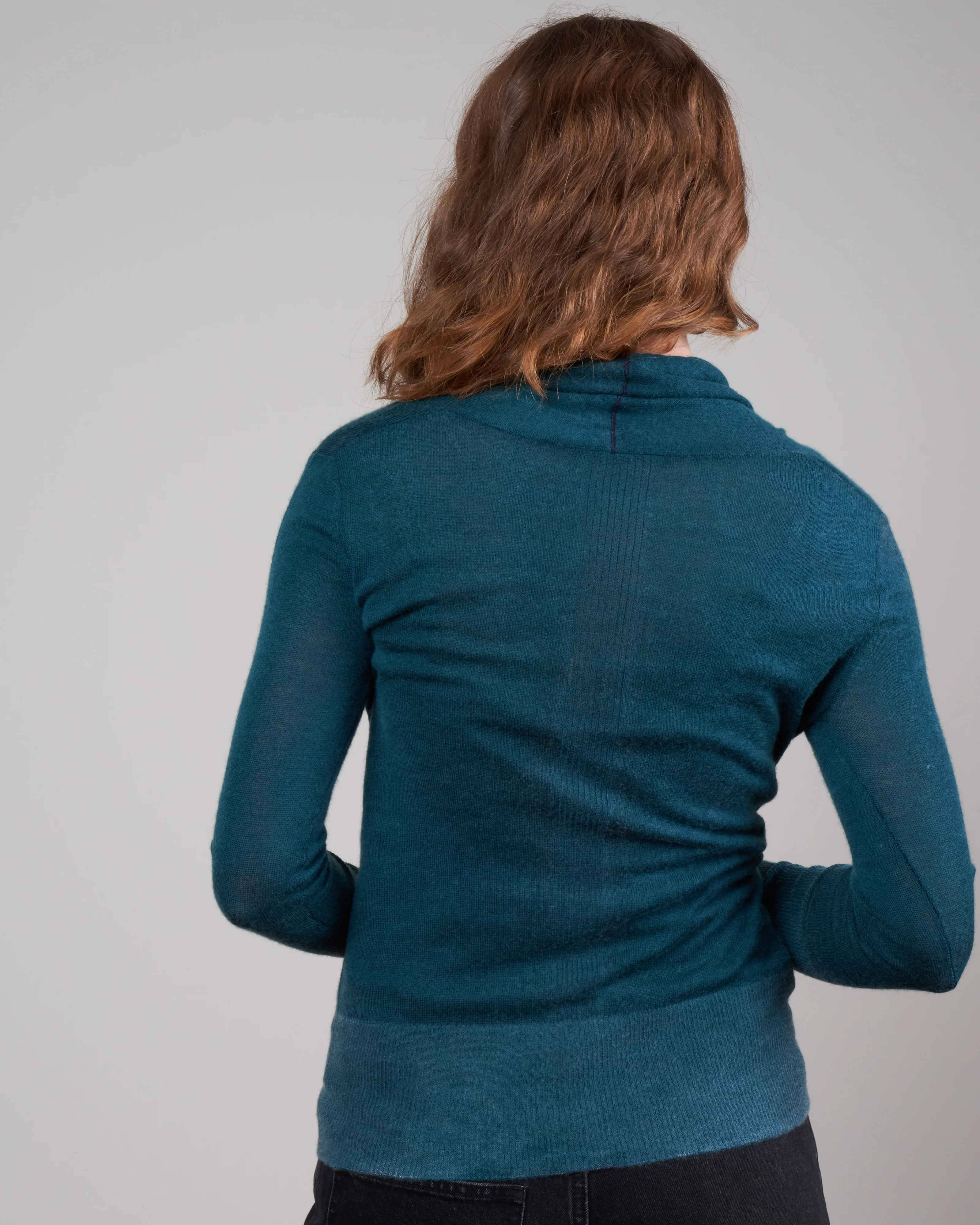 printed worsted cashmere wrap top - teal - Image 4
