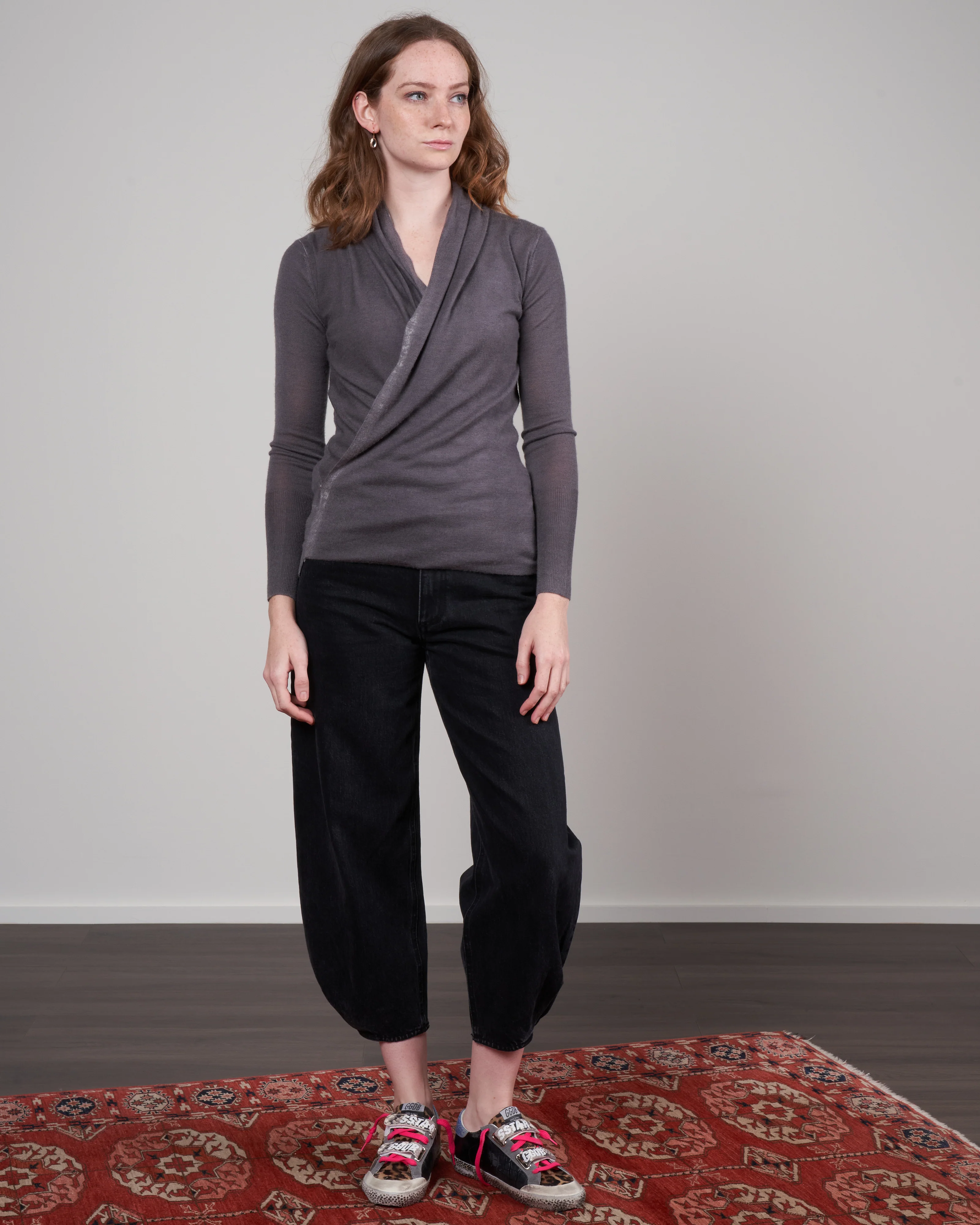 printed worsted cashmere wrap top - thunder - Image 2