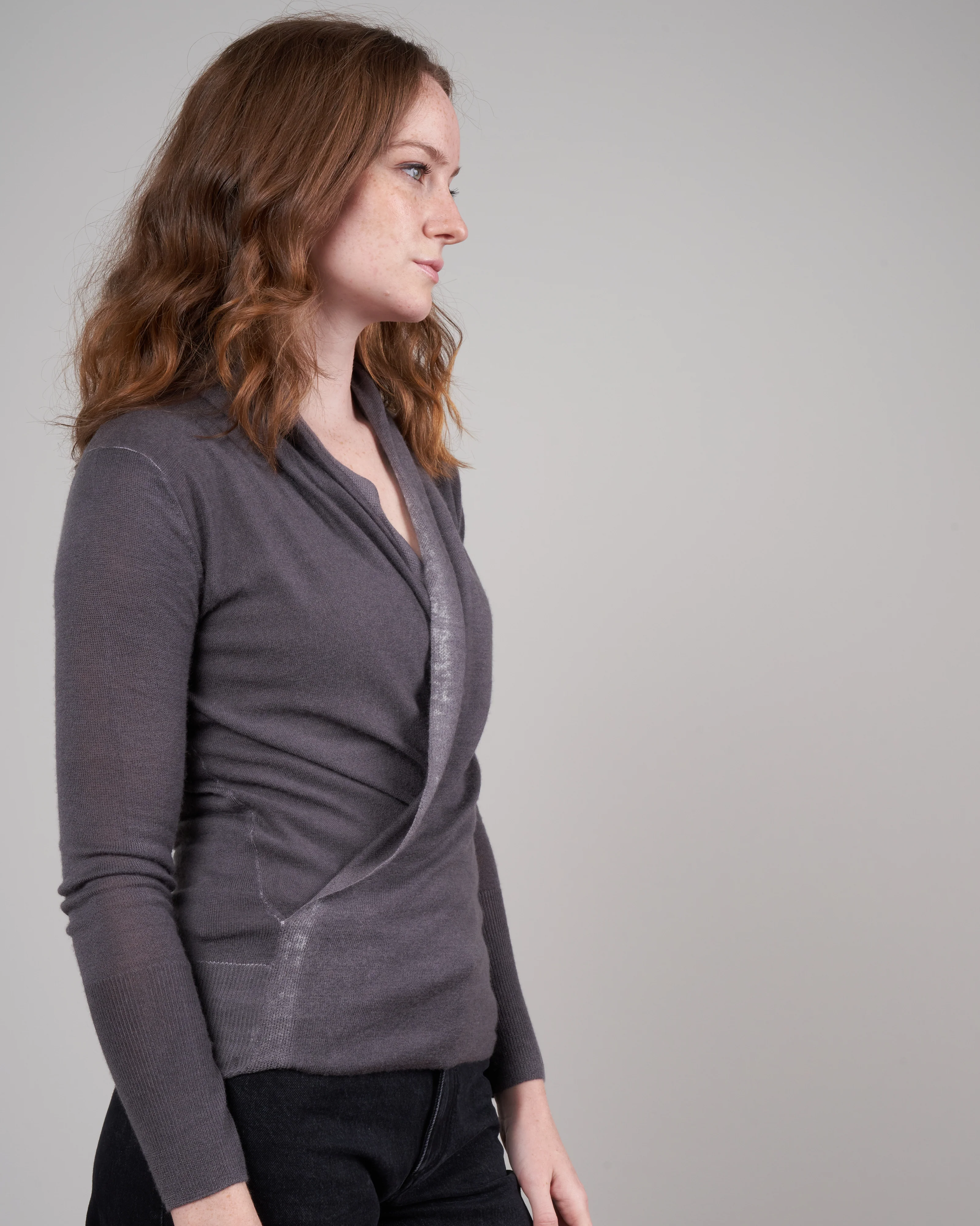 printed worsted cashmere wrap top - thunder - Image 3