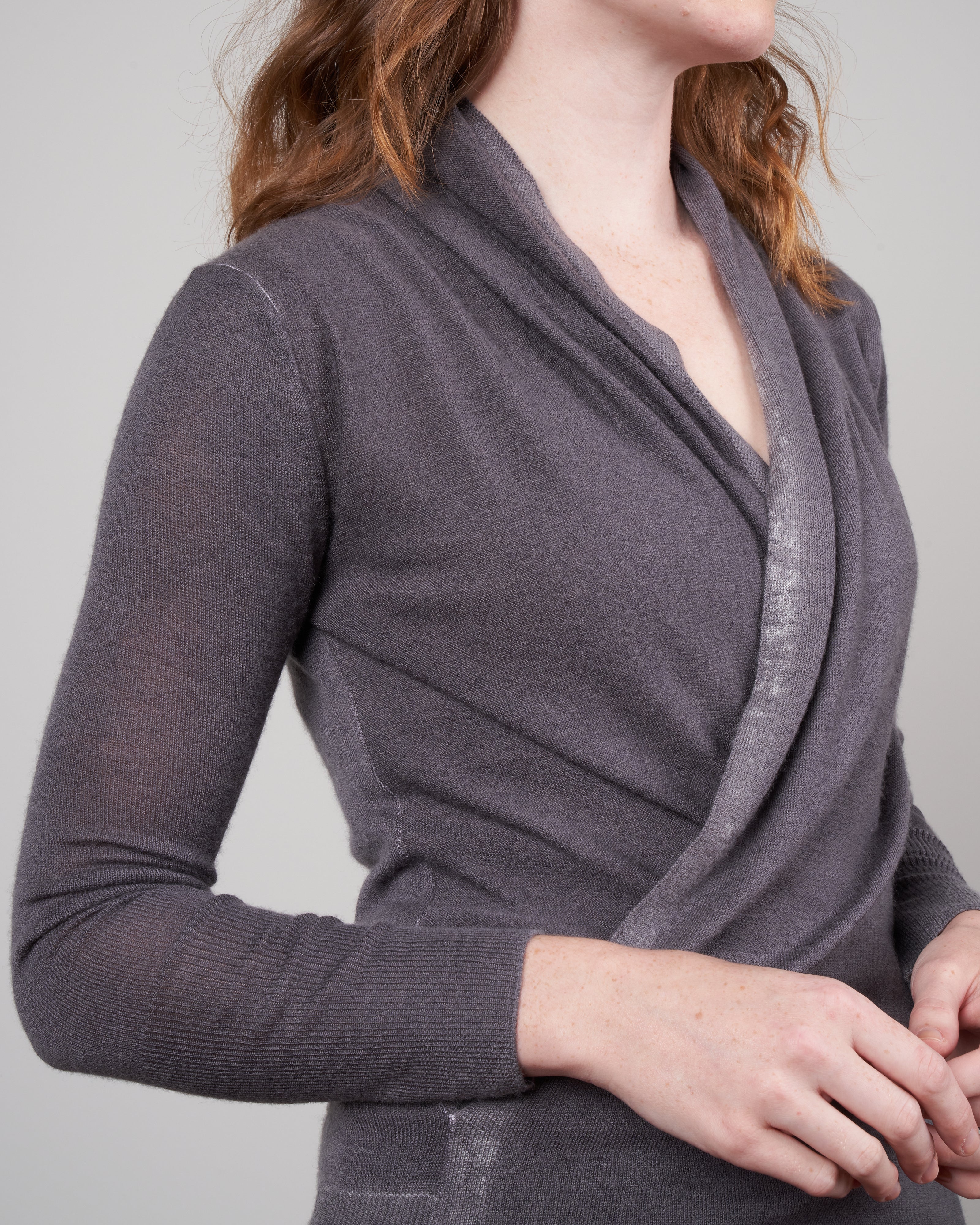 printed worsted cashmere wrap top - thunder - Image 5