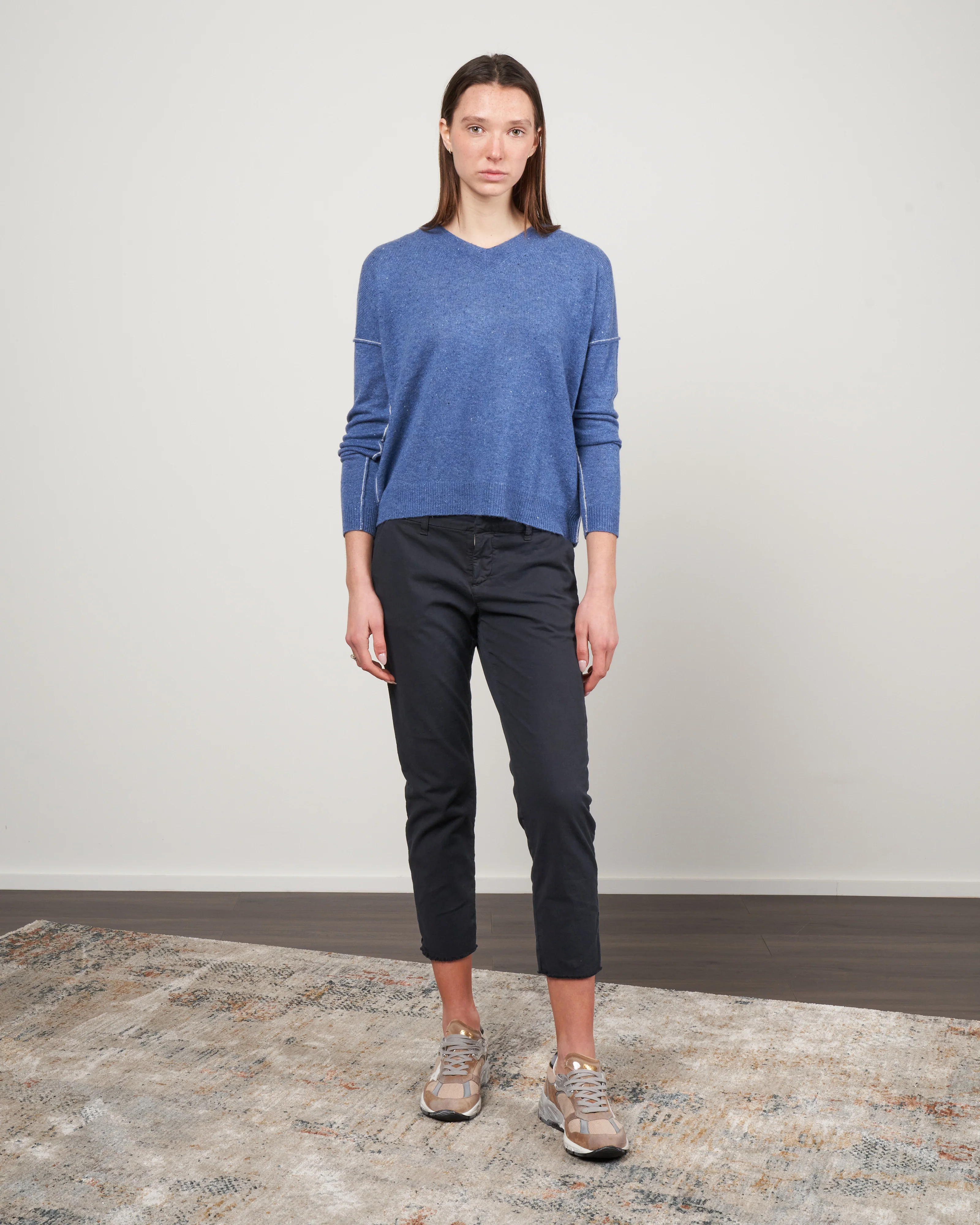 v neck pullover - denim speckle - Image 2