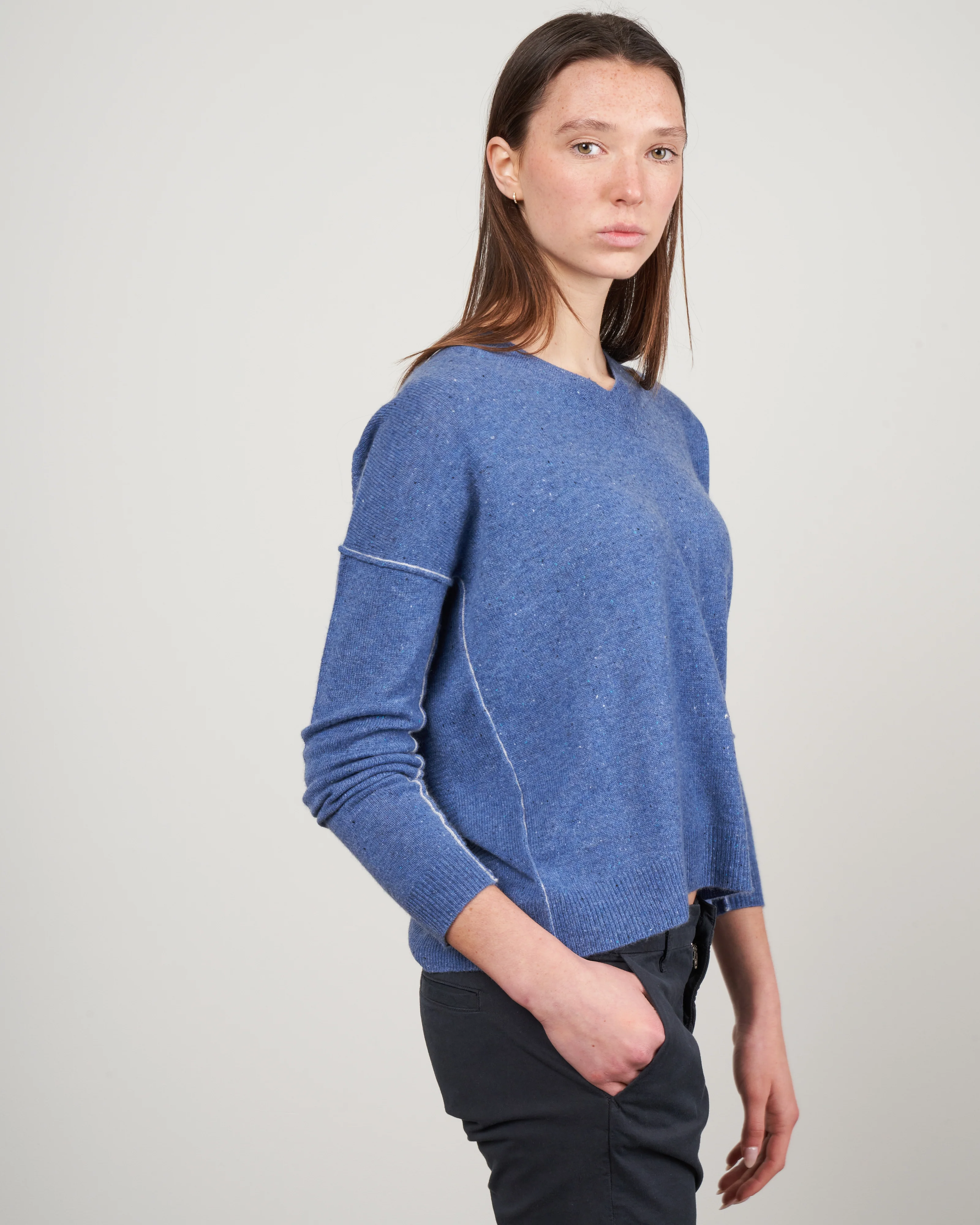 v neck pullover - denim speckle - Image 3