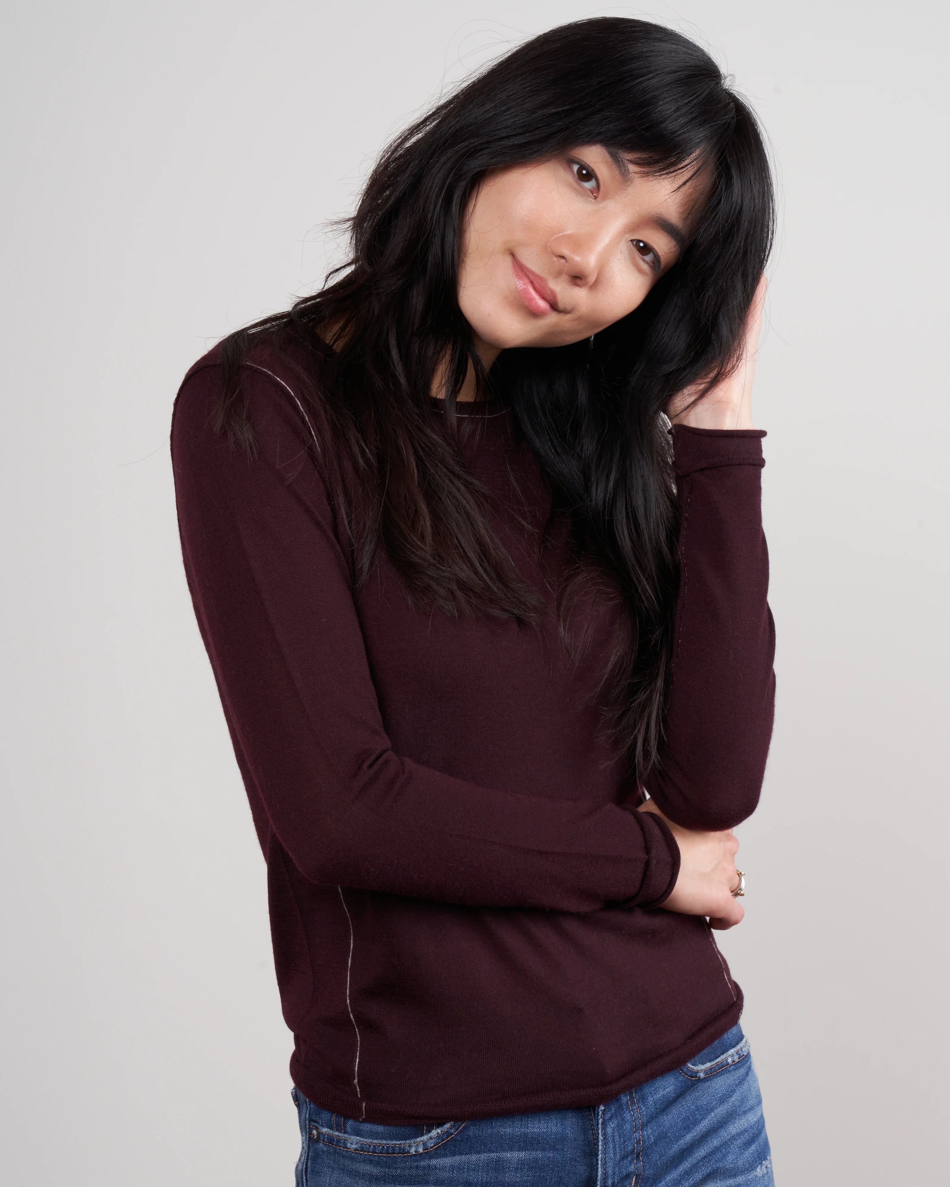 worsted cashmere long sleeve baby tee - currant - Image 3