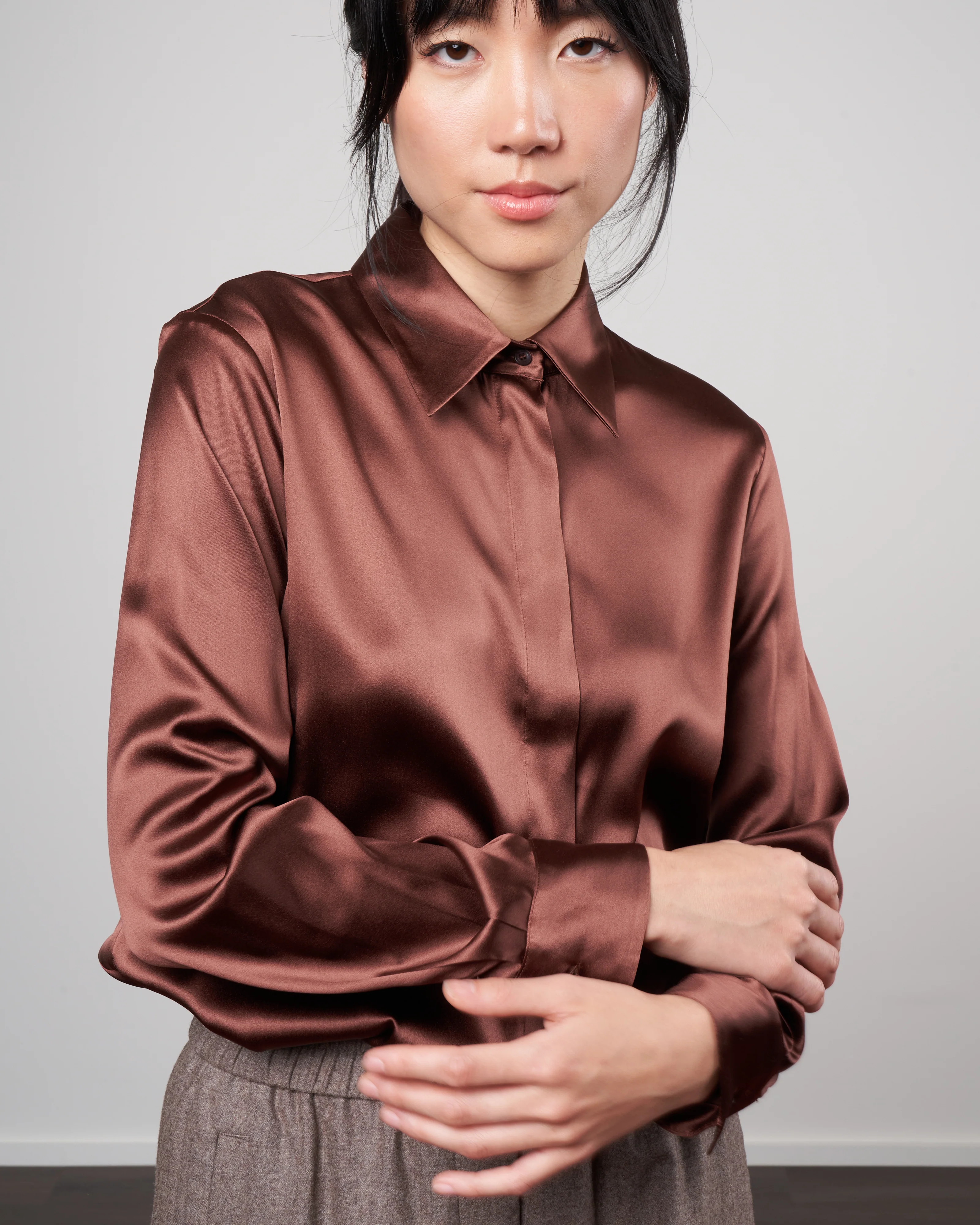charmeuse blouse - carob