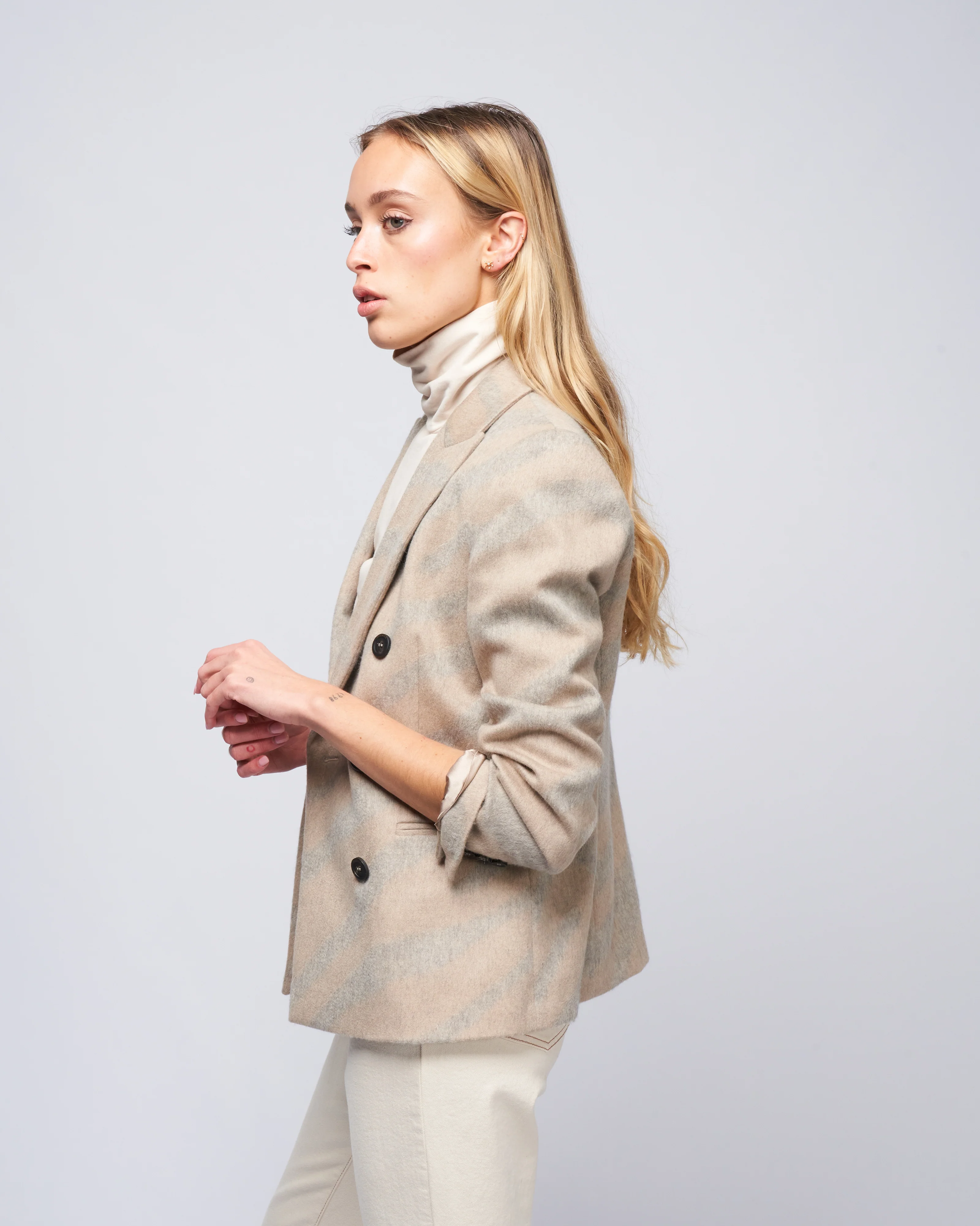 double breast blazer - tavertine melange grey - Image 3
