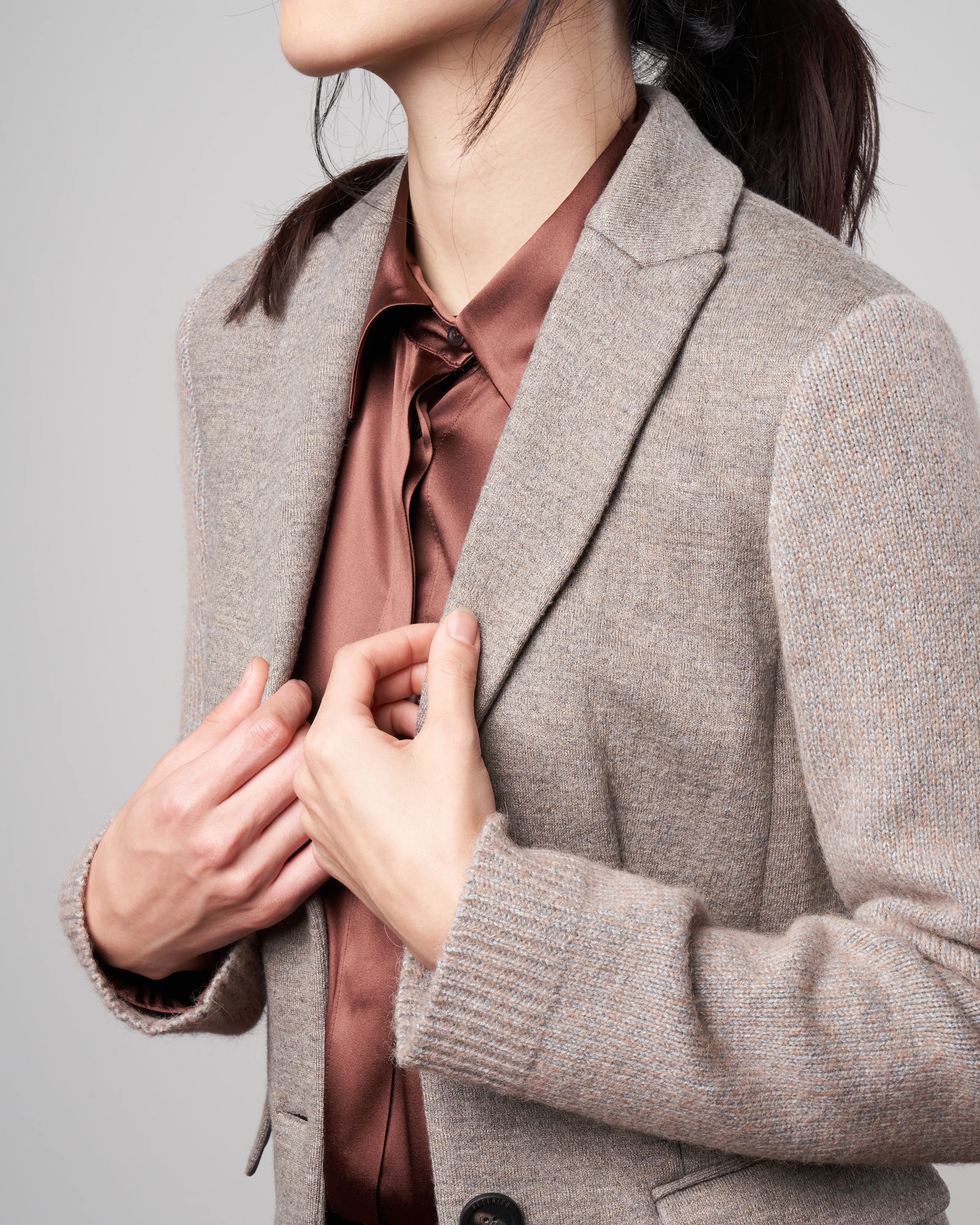double wool blazer with knit sleeves - hazel grey melange - Image 5