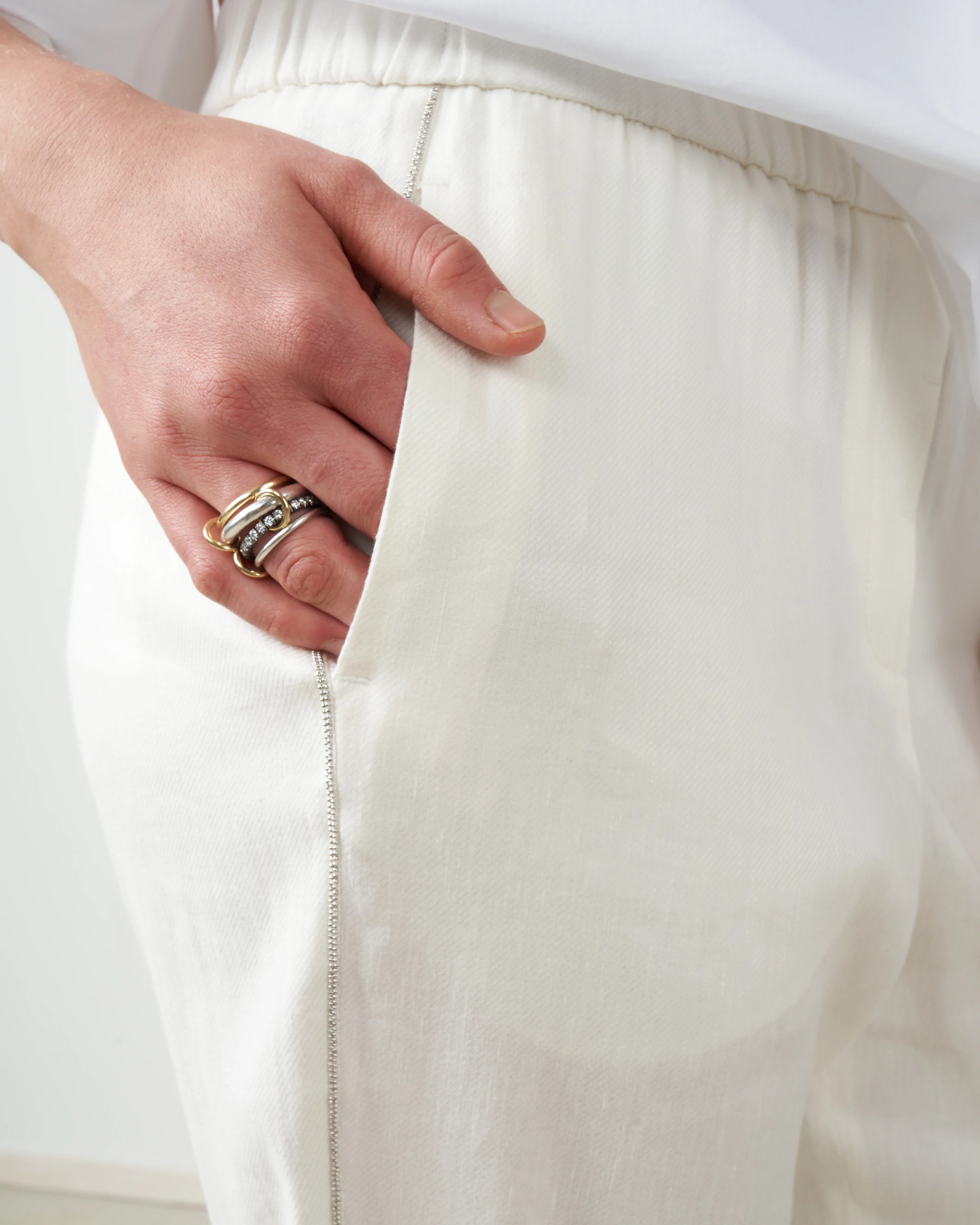 elastic waist pant - cream - Image 4