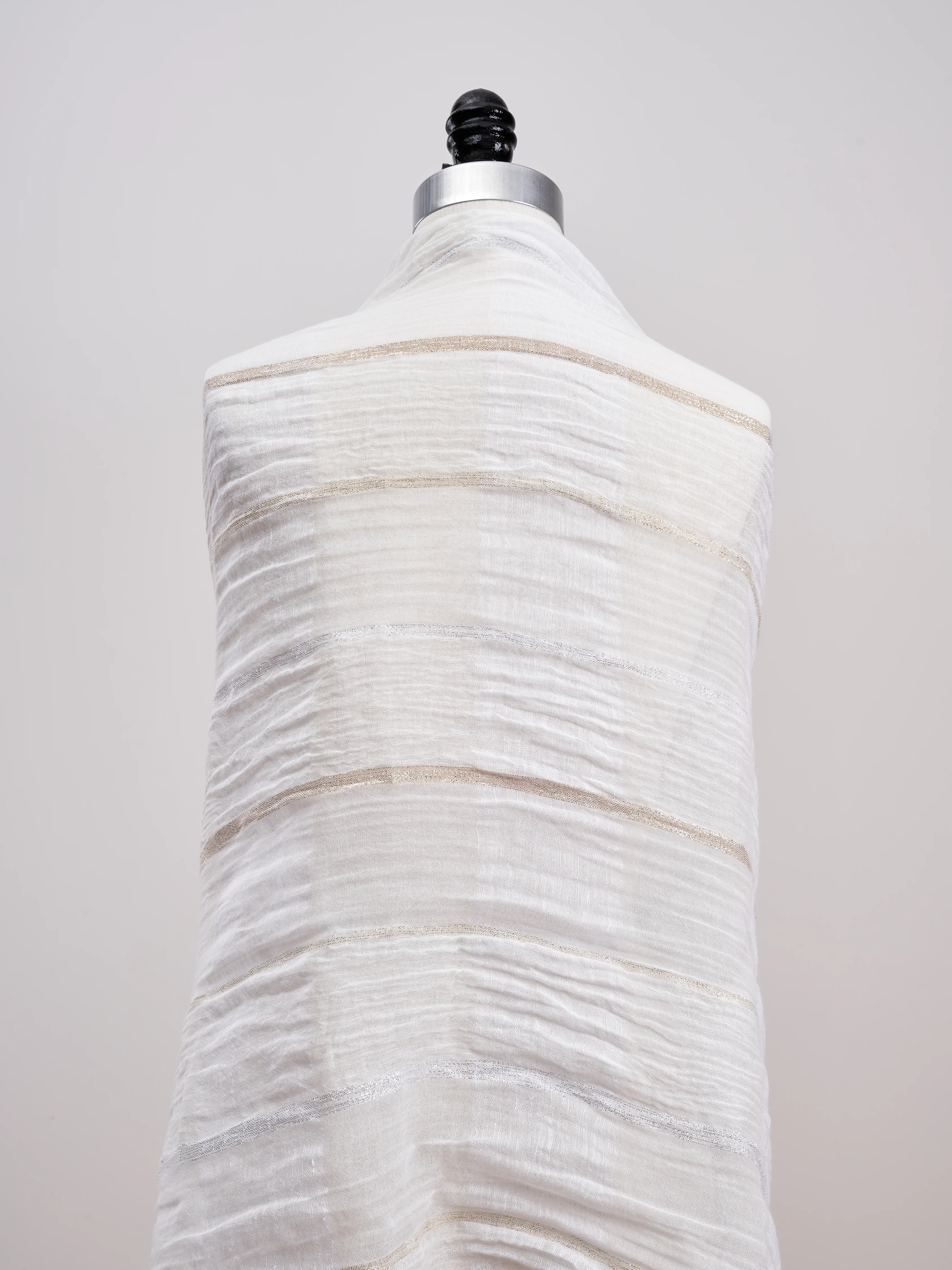 fringe scarf w/ lurex stripe - cream - Image 3