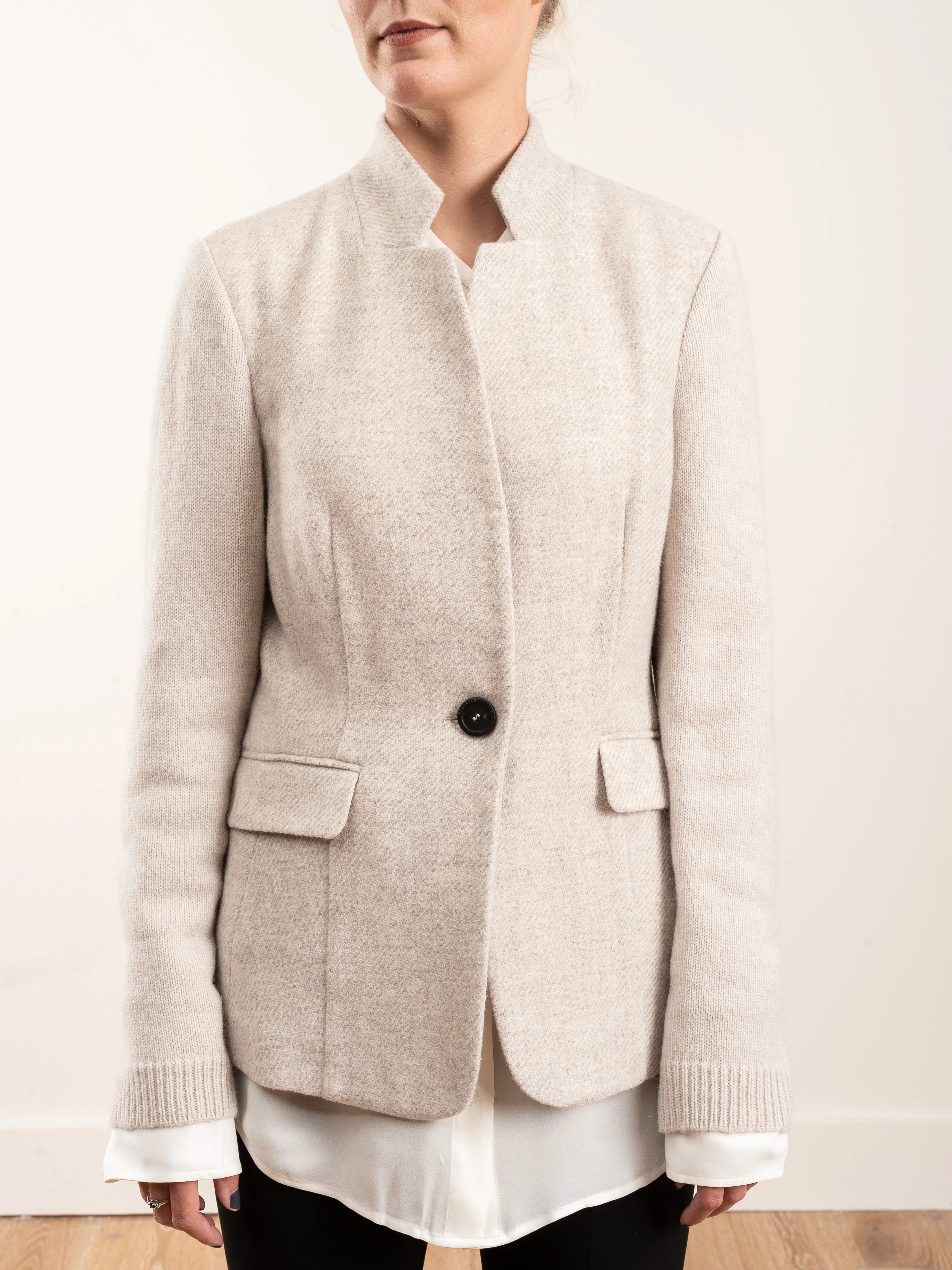 jacket w/ knit sleeves - ivory - Image 4