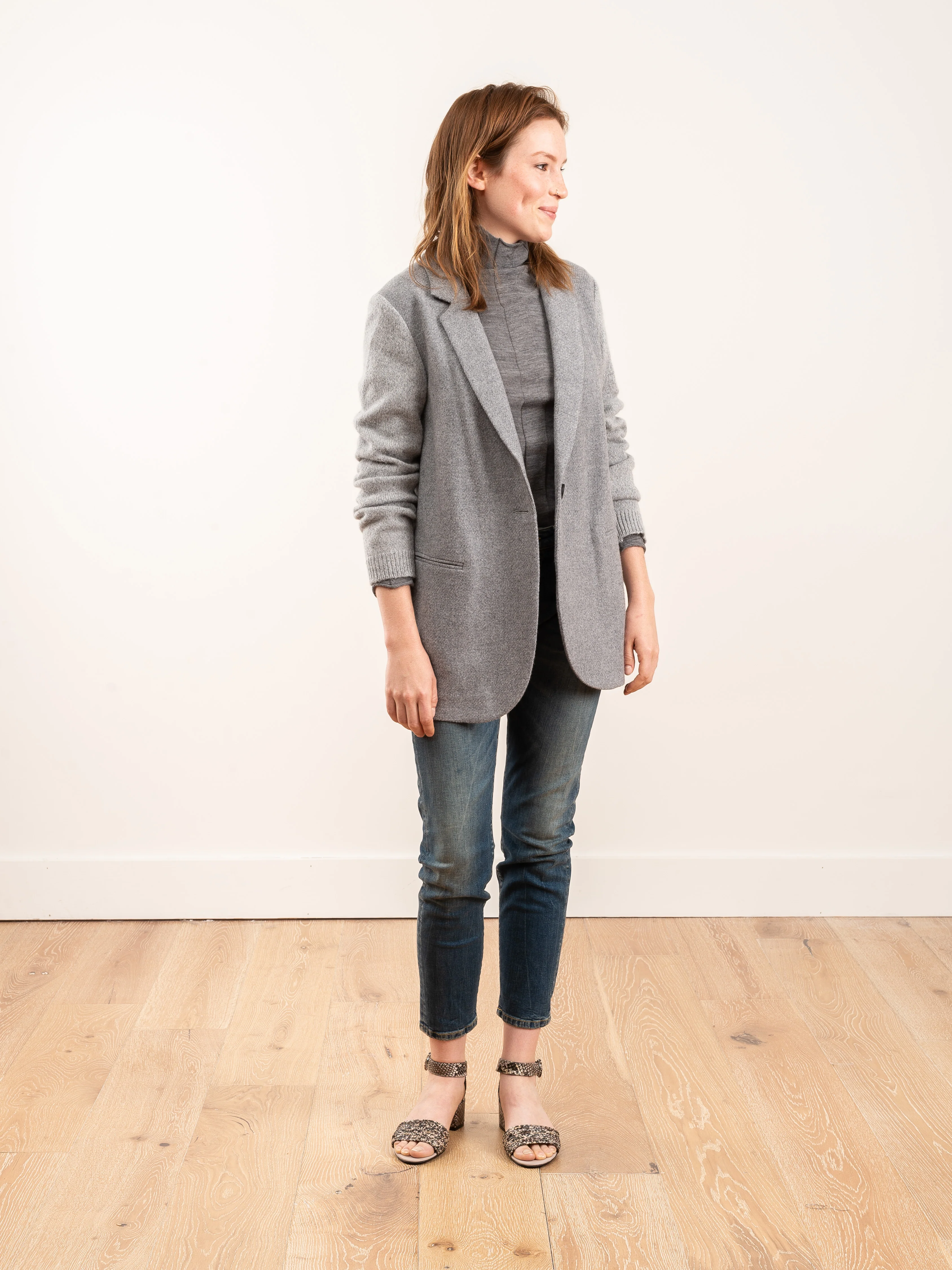 knit sleeve jacket w/ standup collar - grey - Image 2