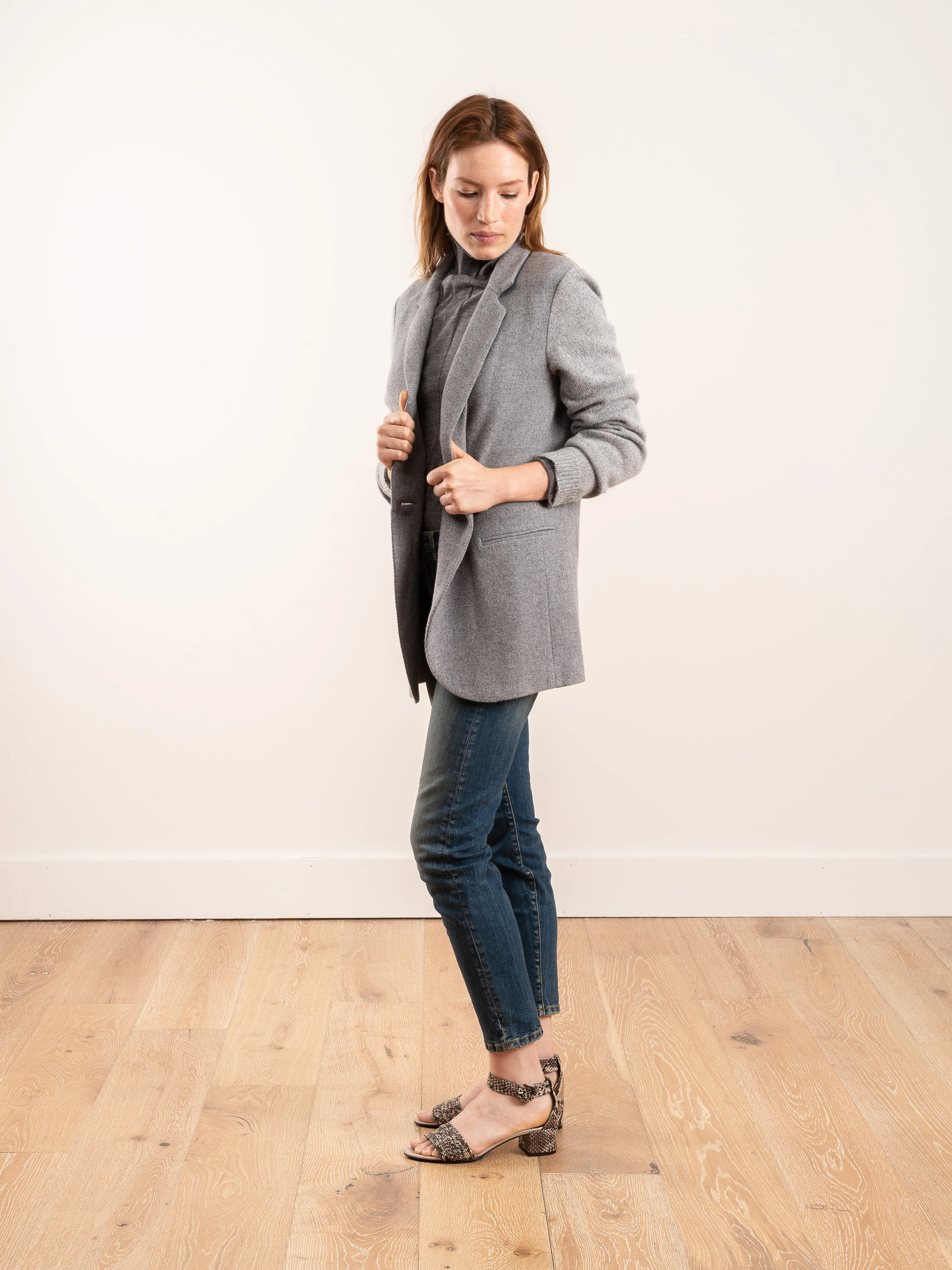 knit sleeve jacket w/ standup collar - grey - Image 3