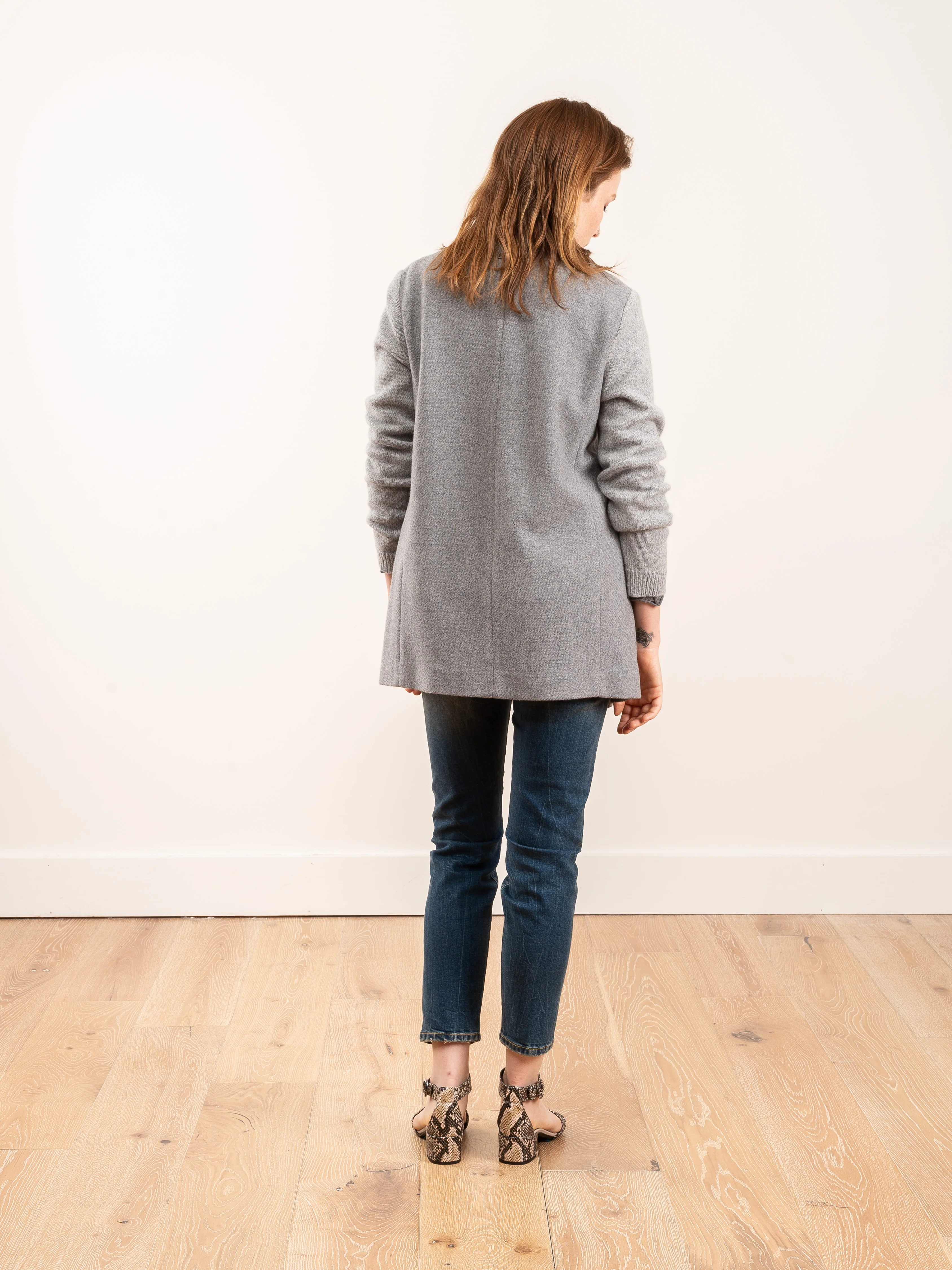 knit sleeve jacket w/ standup collar - grey - Image 4