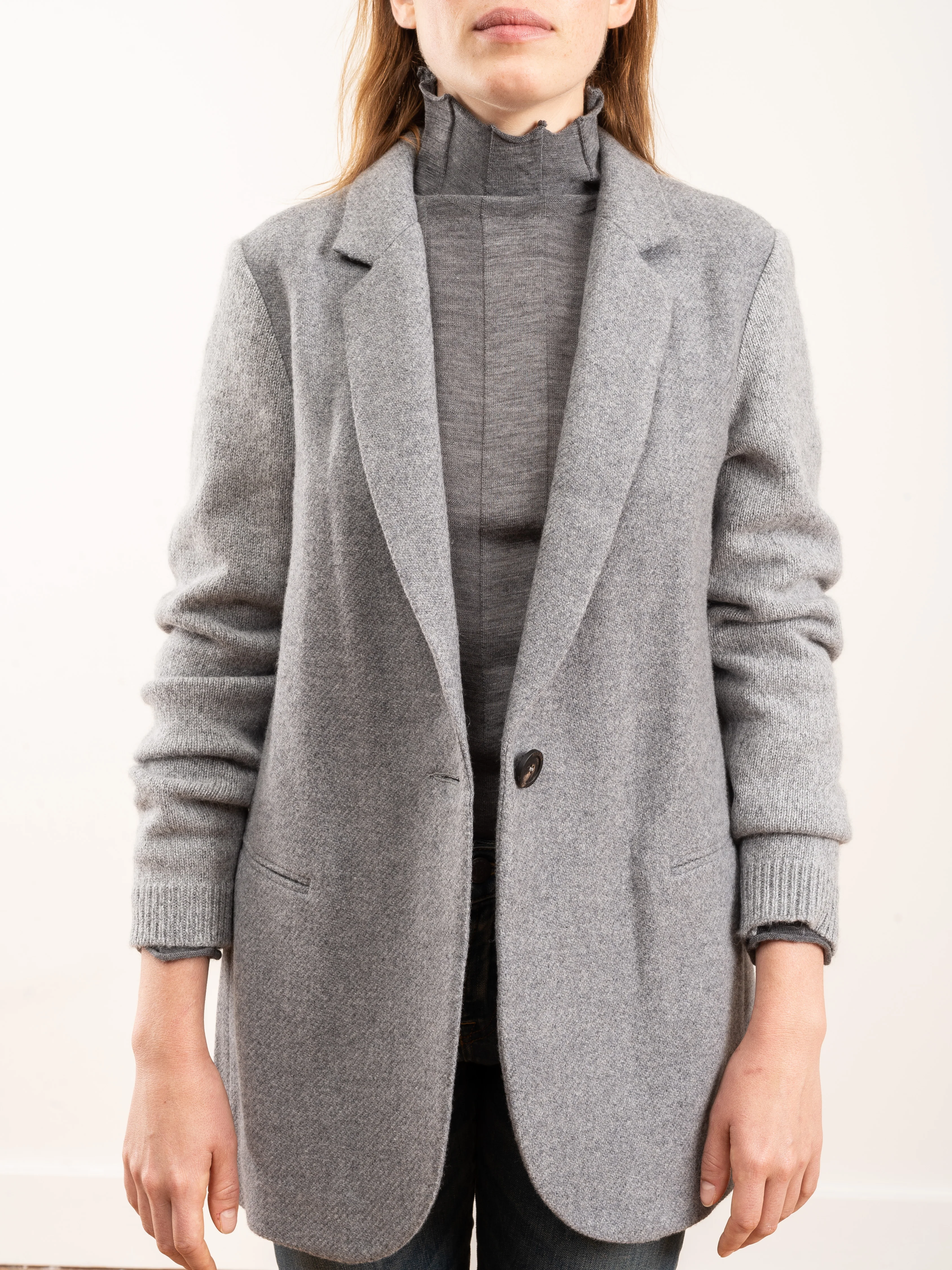 knit sleeve jacket w/ standup collar - grey - Image 5