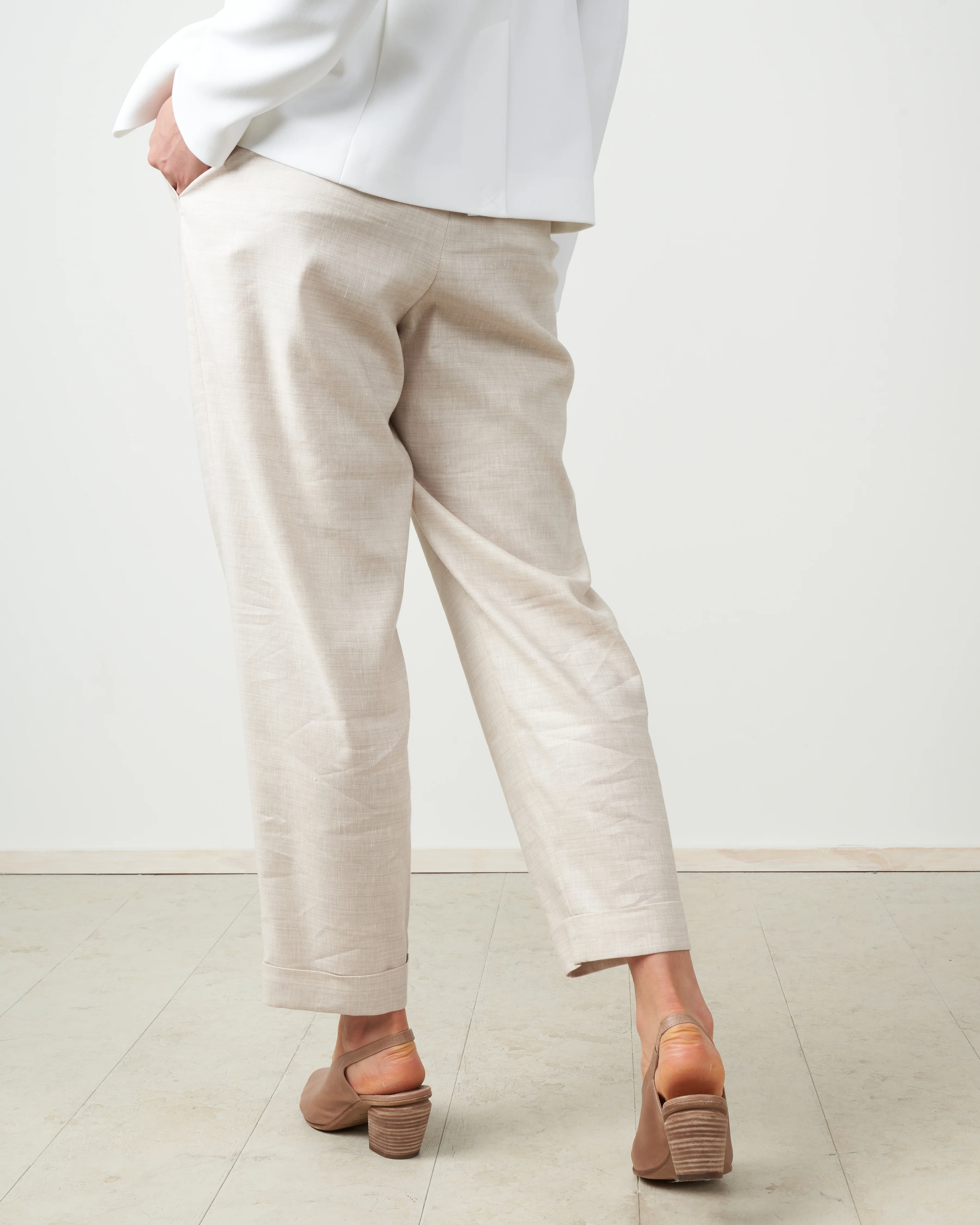 linen gab easy pant with tie - stone - Image 3